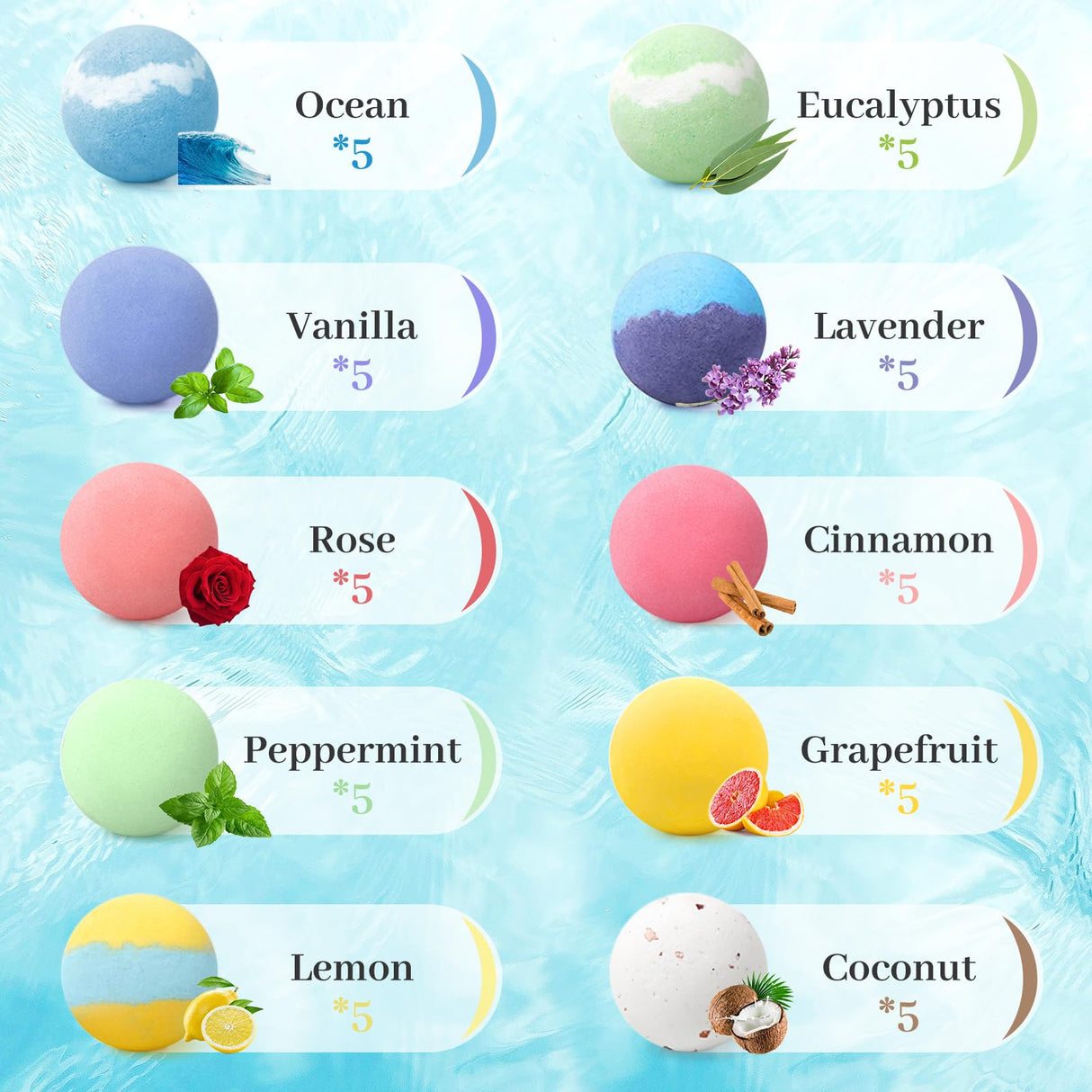 TranquilBliss Bath Bombs Set 50 PCS with 10 Rich Scents, Bath Bombs for Women, Natural Bubble Bombs with Shea Butter & Safe Oil, Ideal for Christmas, Birthday, Valentine's Day Mother's Day Present