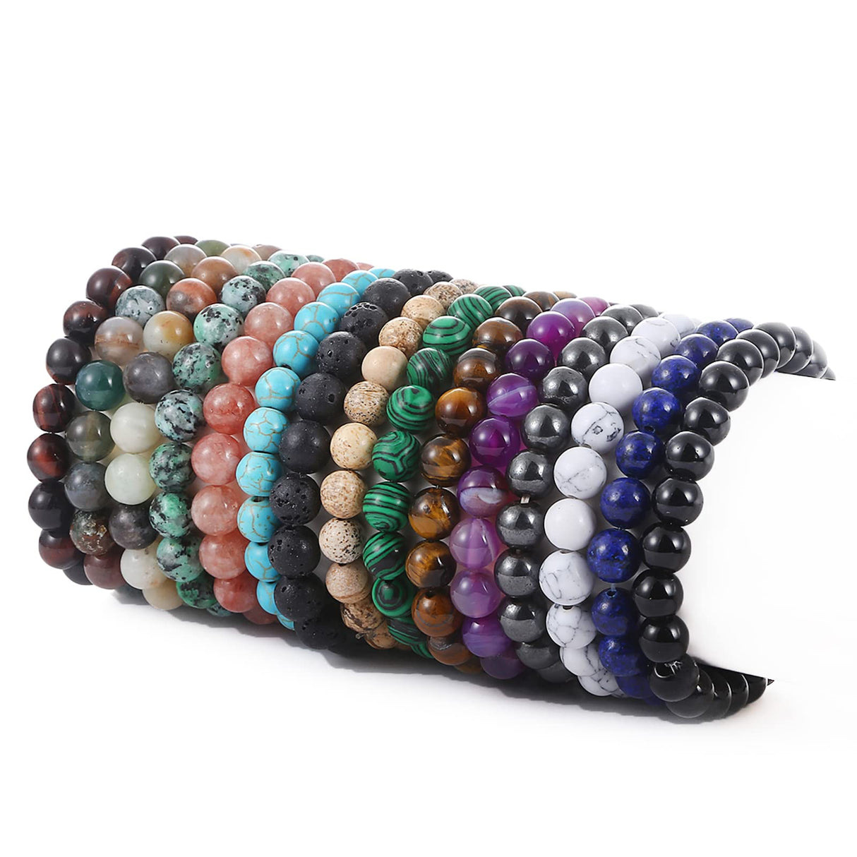 SONNYX 15 PCS 8mm Gorgeous Semi-Precious Gemstones Bracelets Unisex