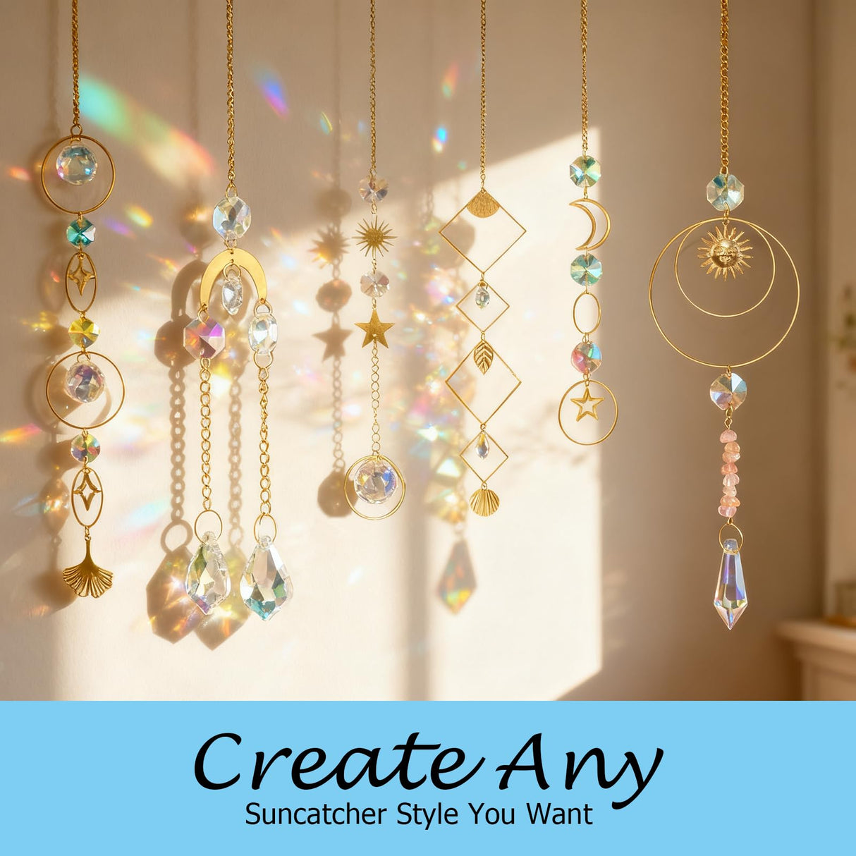DIY Crystal Suncatcher kit with Wind Chime/Sun and Moon,Sun Catcher Dream Supplies Arts and Crafts Kits for Adults,for Indoor Window Hanging,Outdoor Garden Xmas Wedding Party Decor Gifts
