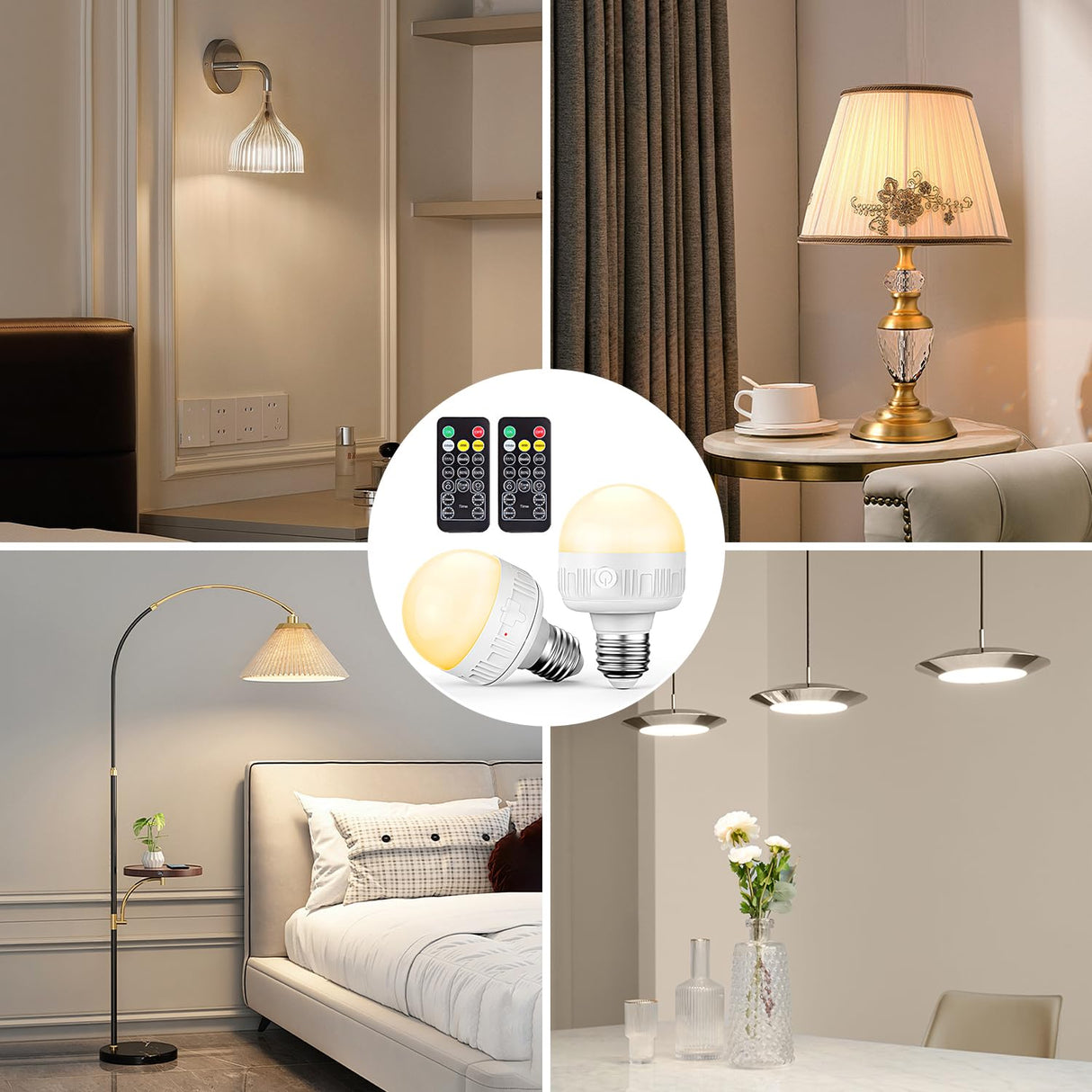 SCOPOW 2Packs E26 Rechargeable Light Bulbs with Remote Control, 5W 350lm Magnetically Battery Operated Light Bulbs 2000mAh, 3 Color Temperature, Timer, Dimmer for Non-Hardwired Lamp