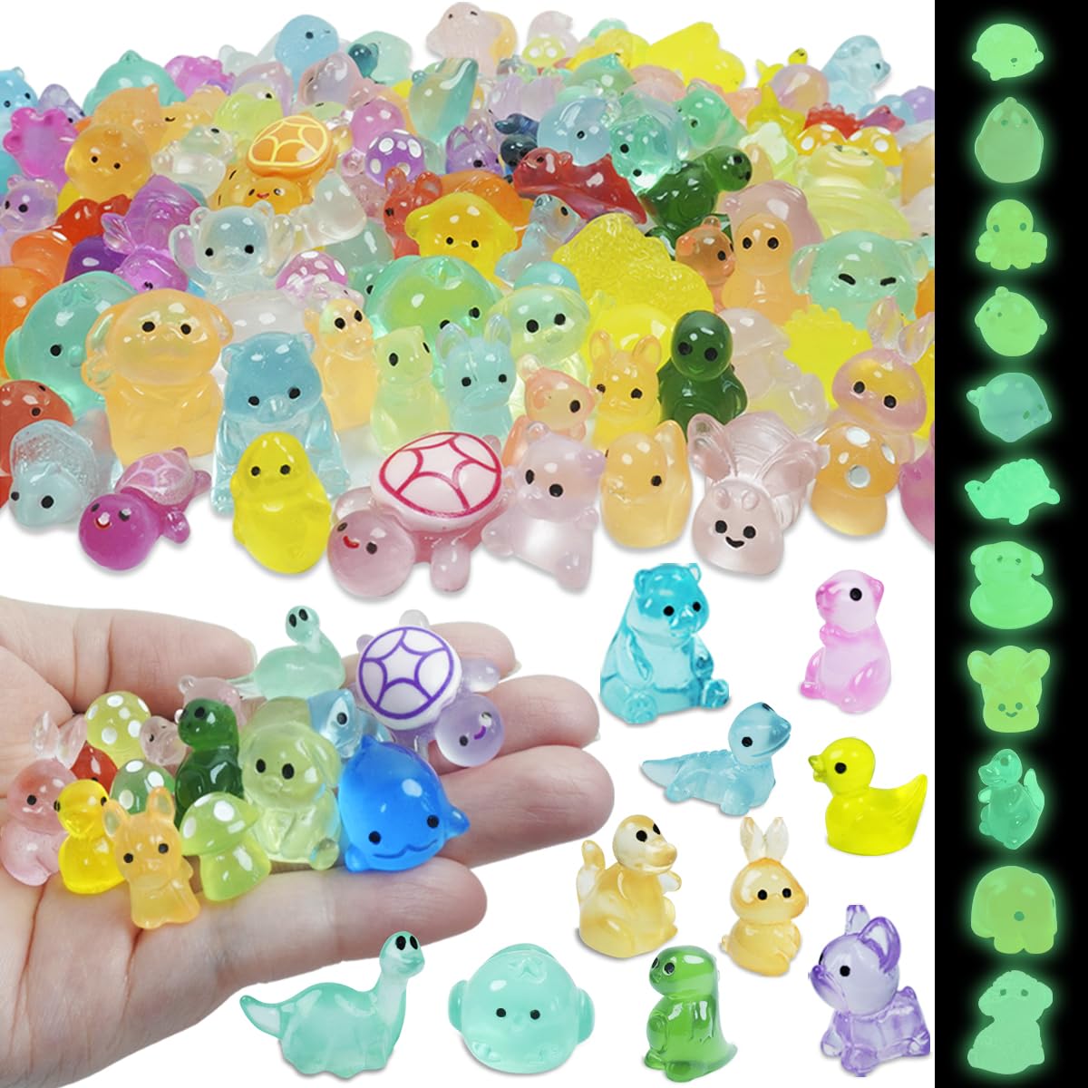 Piemow 180 Pcs Mini Resin Animals Kit, Luminous Landscape Figurines Decor