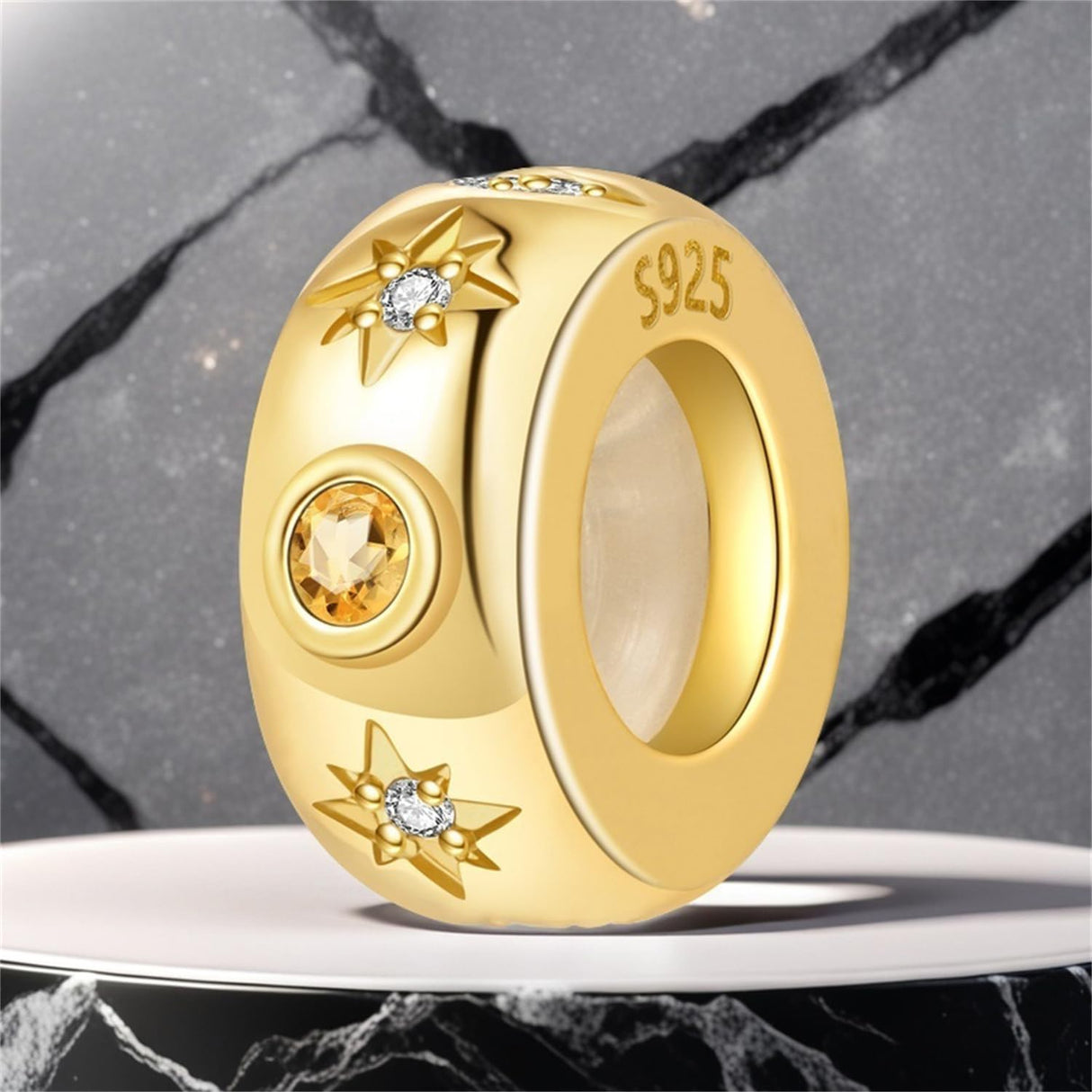 PANPOKI Spacer Stopper Beads for Bracelets & Necklaces, 925 Sterling Silver Beads | Smooth & Pave Cubic Zirconia (White, Blue, 18K Gold Plated) | Anti-Slide Separator Charms S925 Women Jewelry (2Pcs Gold Star Spacer)