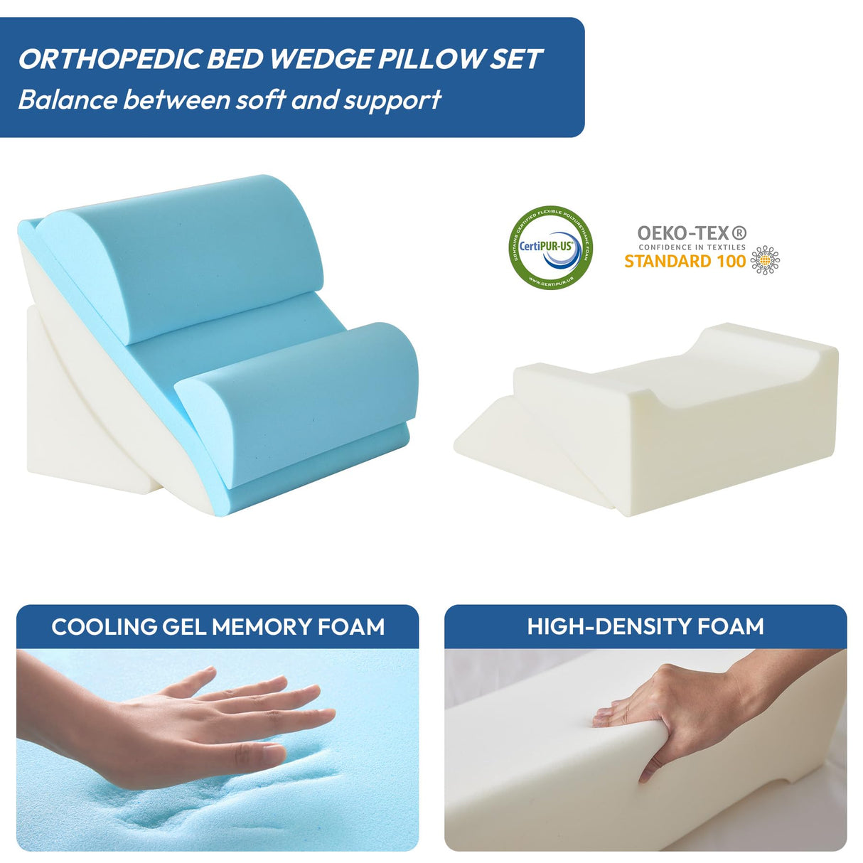 Ahpmeoa 6PCS Wedge Pillow Set for After Surgery, Bed Wedge Pillow Post Surgery, Wedges Pillows for Back Pain Relief, Acid Relux, Sit Up Pillow for Beds, Beds Wedges & Body Positioners, White/Grey