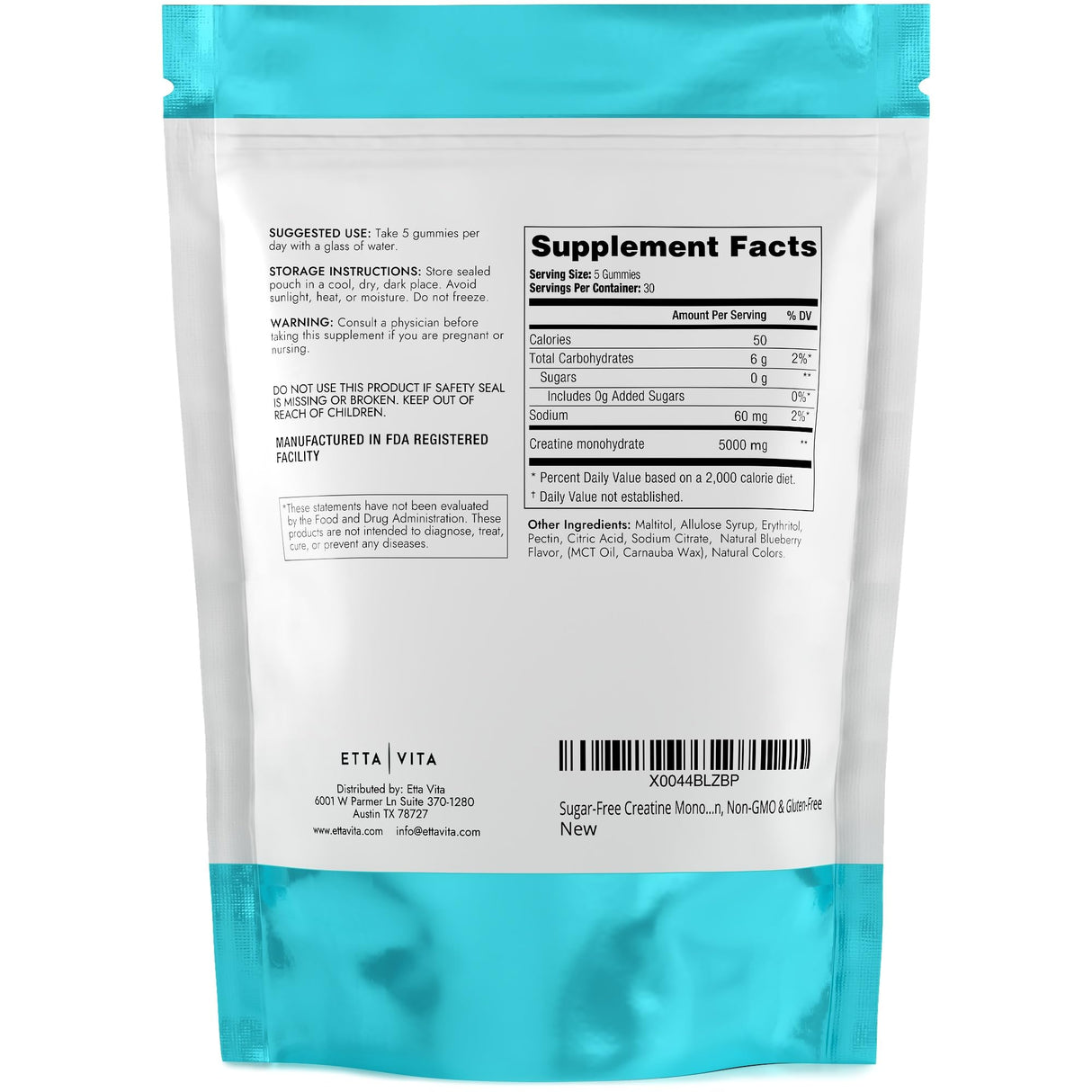 Sugar-Free Creatine Monohydrate Gummies (5g Per Packet) - Potent Creatine Gummies for Men & Women, Supplement for Muscle Support, Cellular Energy, Cognitive Function - Non-GMO, Gluten-Free, Vegan