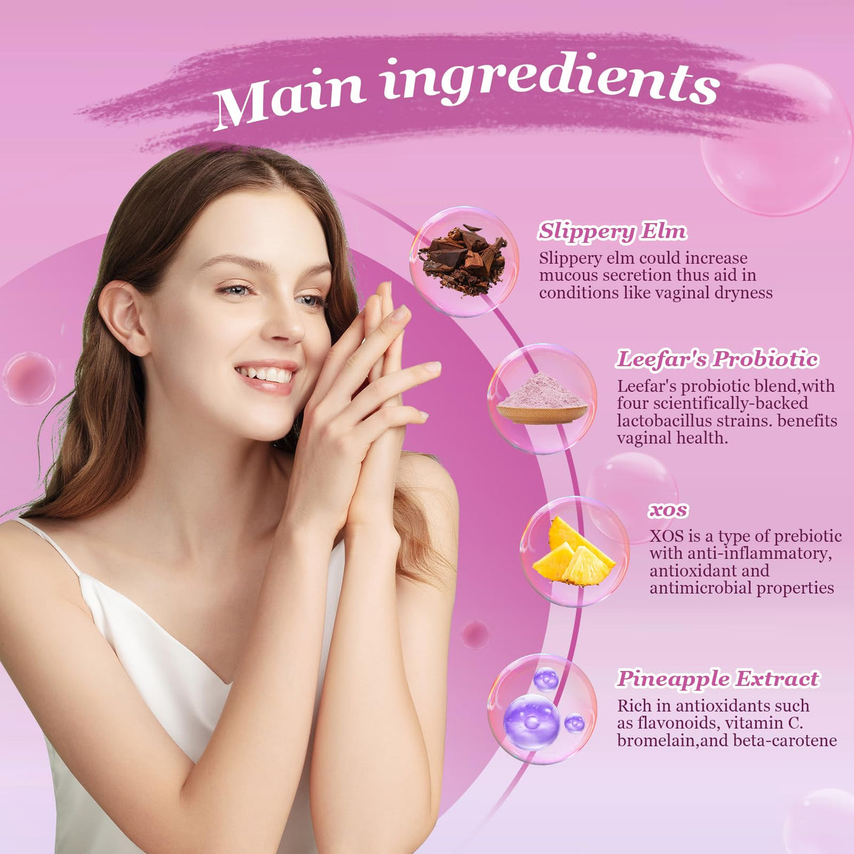 DYALE Her Juicy Feminine Probiotics Gummies for Women | Pineapple Flavor | Supports pH Balance, Gut Health & Immune System | with Slippery Elm, Prebiotics & Lactobacillus Blend | 60 Gummies (2pcs)