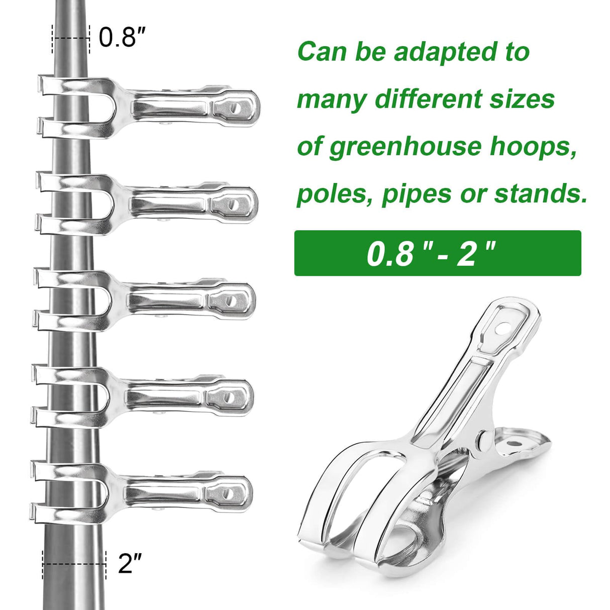 Samhopo Upgrade Large Garden Clips, Stainless Steel Greenhouse Clamps for 3/4'', 1'', 2'' Pipes, Strong Grip Garden Clamps for Greenhouse Hoop, Heavy Duty Row Cover Clips for Netting, 24PCS