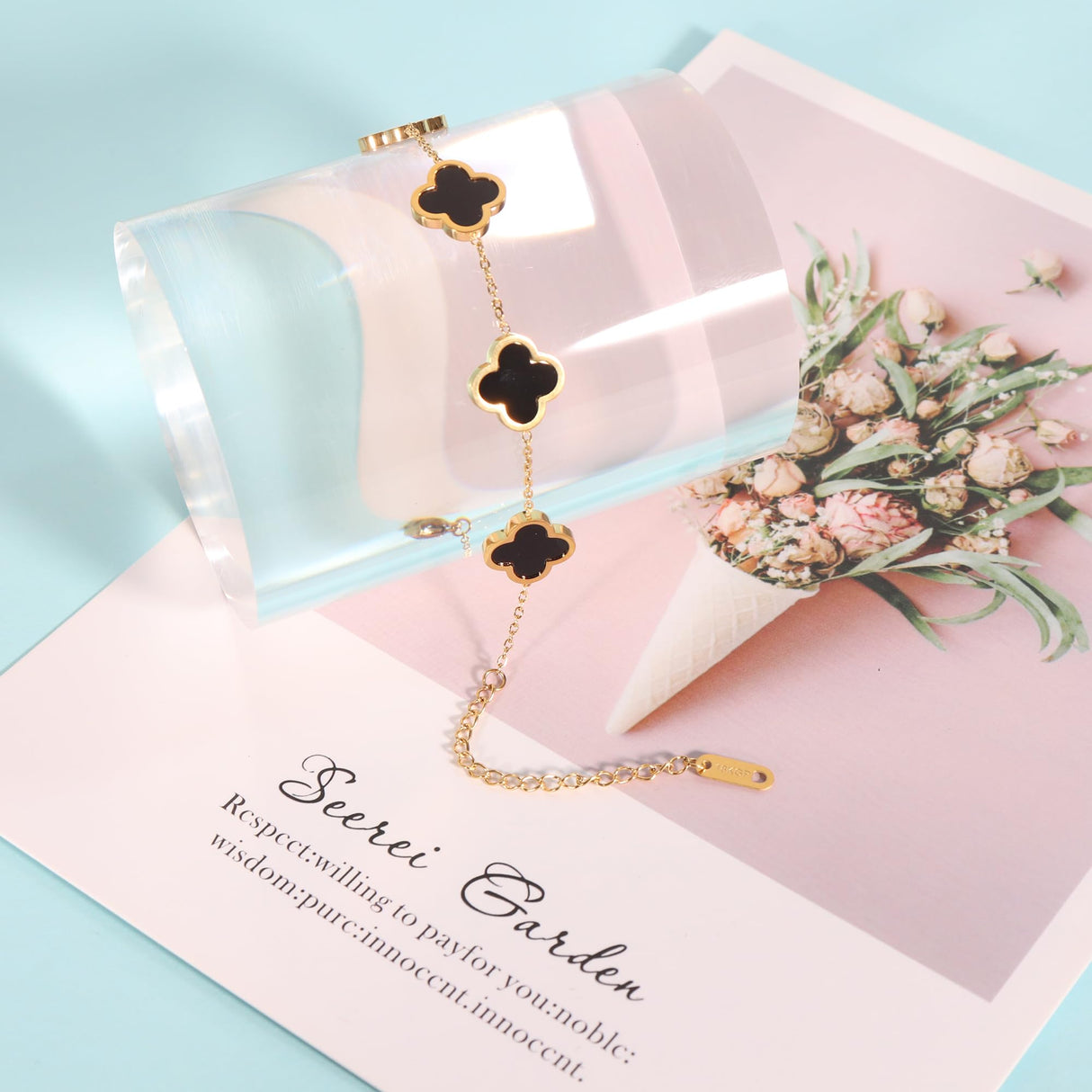 WSupikio 3PC Clover Bracelets Set 18k Gold Plated Lucky Clover Bracelet Women Adjustable Link Bracelets Cute Gold Jewelry (Gold)