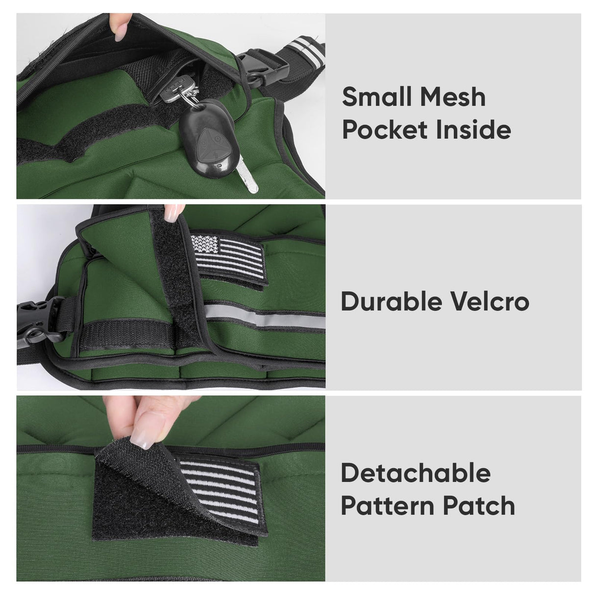 APEXUP Adjustable Weighted Vest, 4-10lb/12-18lb/20-32lb Vest with 6 Ironsand Weights and Large Pocket, Weight Vest for Men Women Strength Training, Running, Walking (12-18lb, Green)