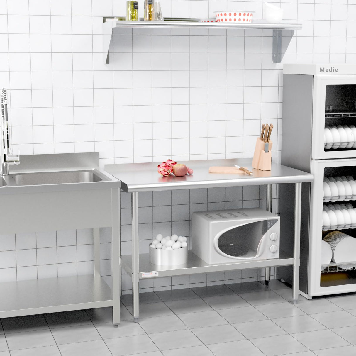 STABLEINK NSF Stainless Steel Prep and Work Table 24 x 60 Inches 5ft Heavy Duty Metal Table with Backsplash and Undershelf for Commercial Kitchen, Restaurant,Home, Laundry Room