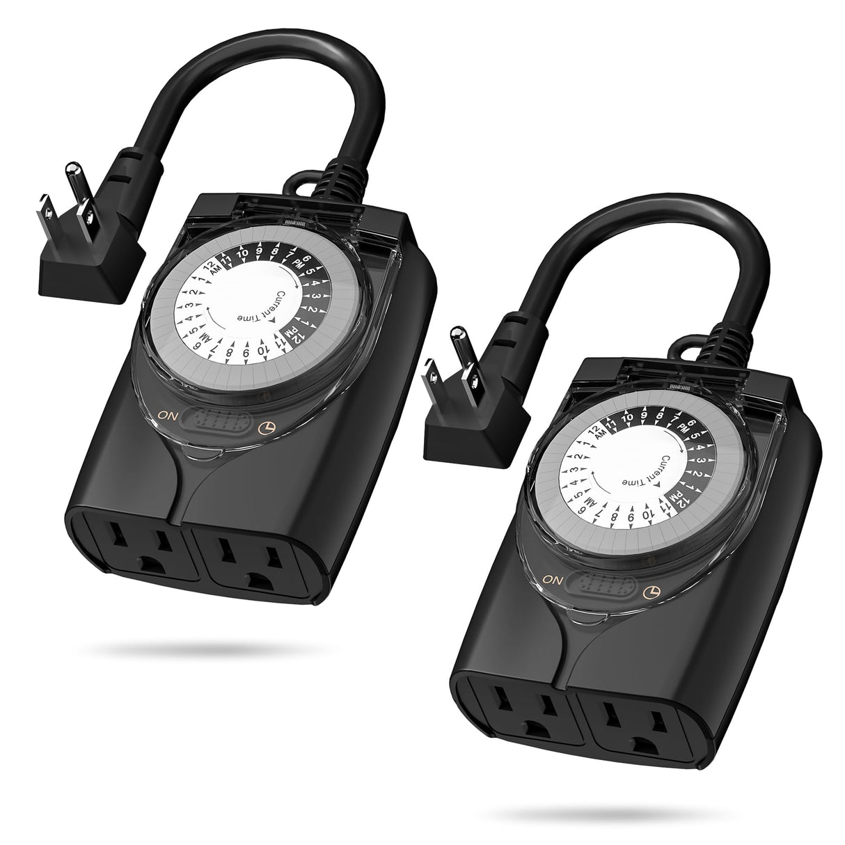 HBN Outdoor Timer Outlet Waterproof, 24 Hour Mechanical Light Timers for Electrical Outlets Outdoor Weatherproof, 2 Grounded Outlets for Christmas Lights, Pool Pump, 15A 1/2HP