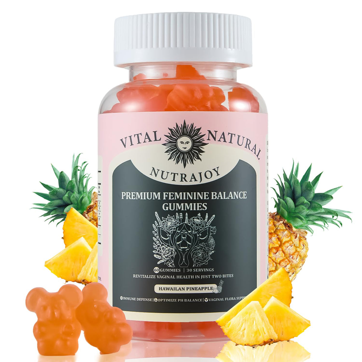 Montue Premium Feminine Balance Gummies for Women’s - Women’s Health Probiotics for pH & Immune Support &Hawaiian Pineapple Flavor-60 Count(New Packaging)