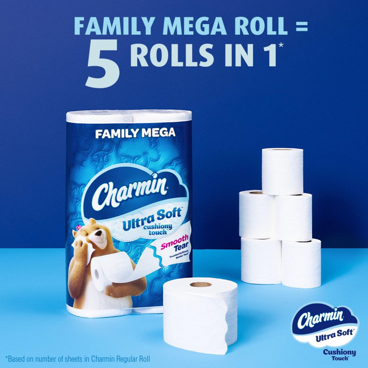 Charmin Ultra Soft Cushiony Touch Toilet Paper, 18 Family Mega Rolls = 90 Regular Rolls