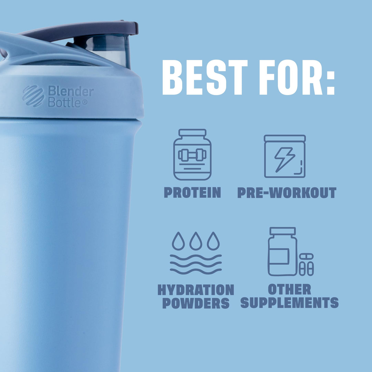 BlenderBottle Sport Sleek Insulated Stainless Steel Shaker Bottle with Wire Whisk, 25-Ounce, Dusty Blue – Protein Shakes & Hydration for Athletes & Fitness Enthusiasts, Easy Mixing, Slim Easy to Hold, Keeps Drinks Cold, Lockable Lid