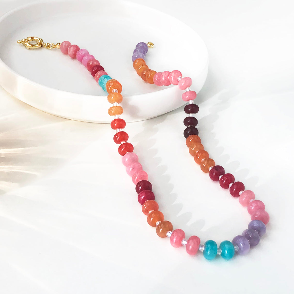 HAXIYA Colorful Beaded Gemstone Necklace for Women Boho Choker for Beach