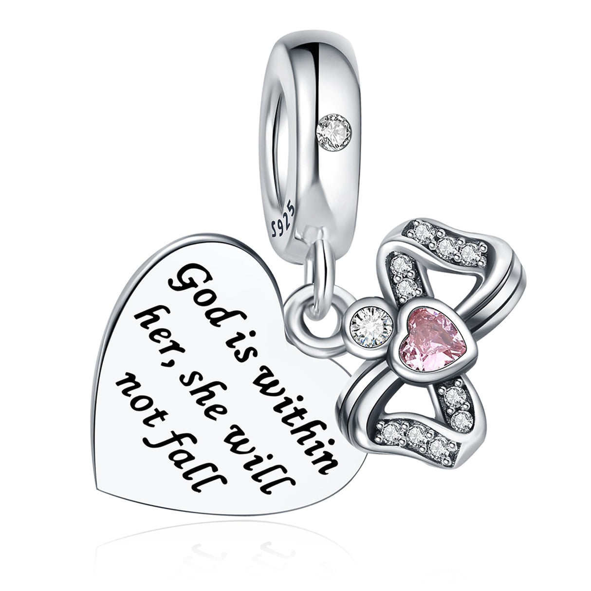 CLYQCL 925 Sterling Silver Charms Fit Pandora Charms Bracelet God Has You In His Arms I Have You In My Heart Fit Wife Daughter Mother's Day Christmas Birthday Gift