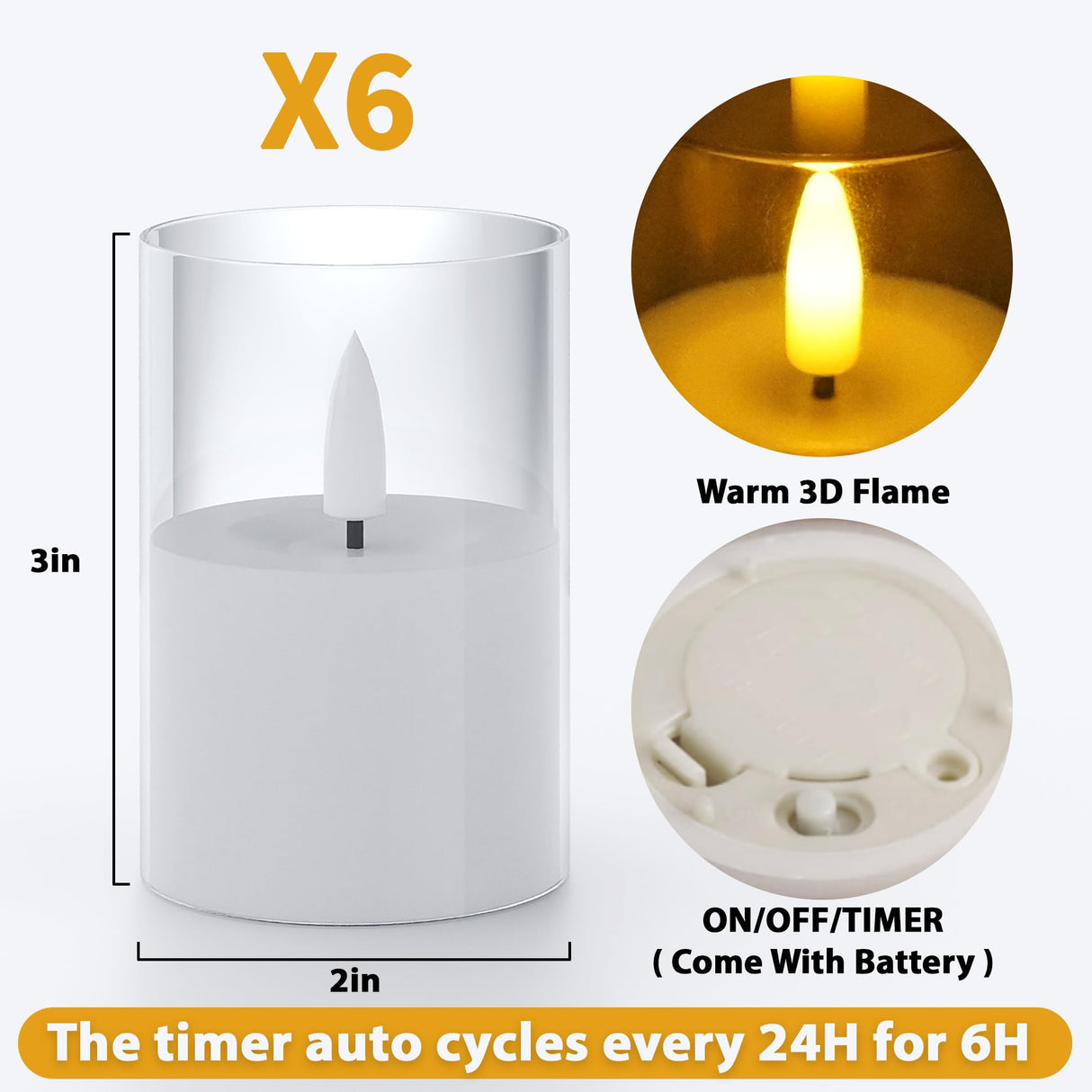VIODAIM 6Pack Flickering Flameless LED Candles with Timer, Battery Powered - Small Pillar & Votive, Green (2"X3")