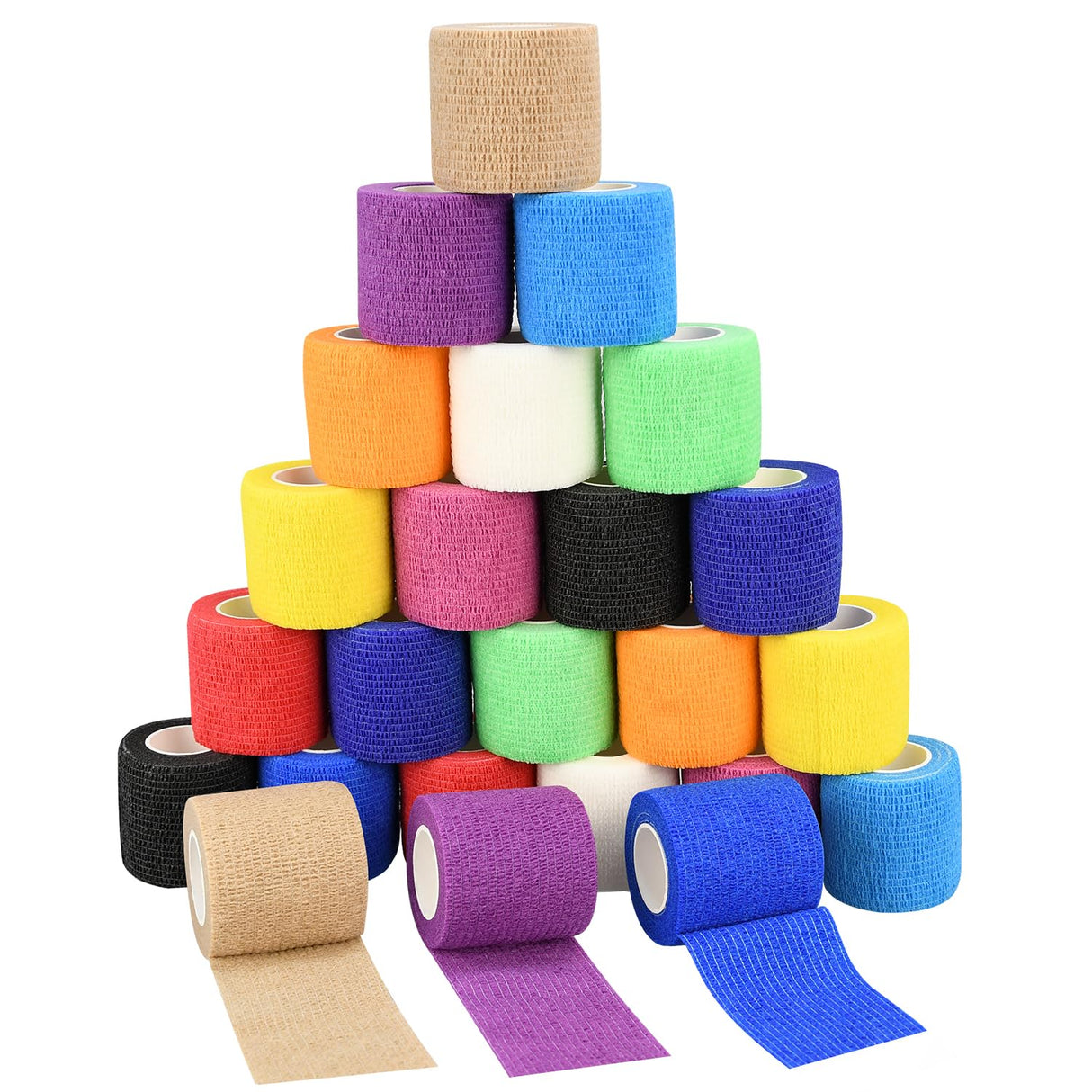2" Self Adhesive Bandage Wraps, 24pcs Vet Wraps, 12 Colors, 5 Yard Self Adherent Wraps for Sports, Wrist, Ankle and Swelling (2", 12 Colors, 24pcs)