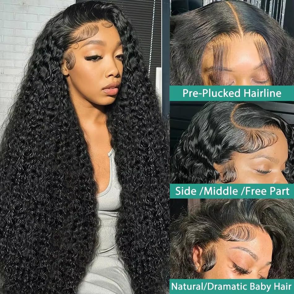 DaXunDi Deep Wave Lace Front Wigs Human Hair 13x6 Curly Wig Human Hair 200% Density HD Lace Front Wigs Human Hair Pre Plucked Deep Wave Wig for Women with Baby Hair (22 Inch)