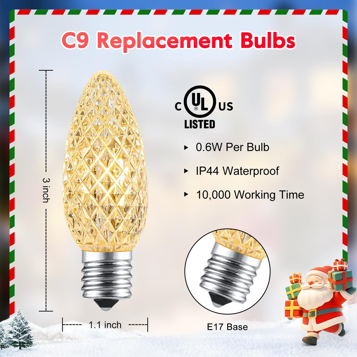 Brightown C9 LED Replacement Bulbs, 25 Pack C9 Christmas Light Bulbs Warm White, Shatterproof LED Bulbs for Christmas String Light, E17 Intermediate Base, Commercial Grade Dimmable Shatterproof Bulb