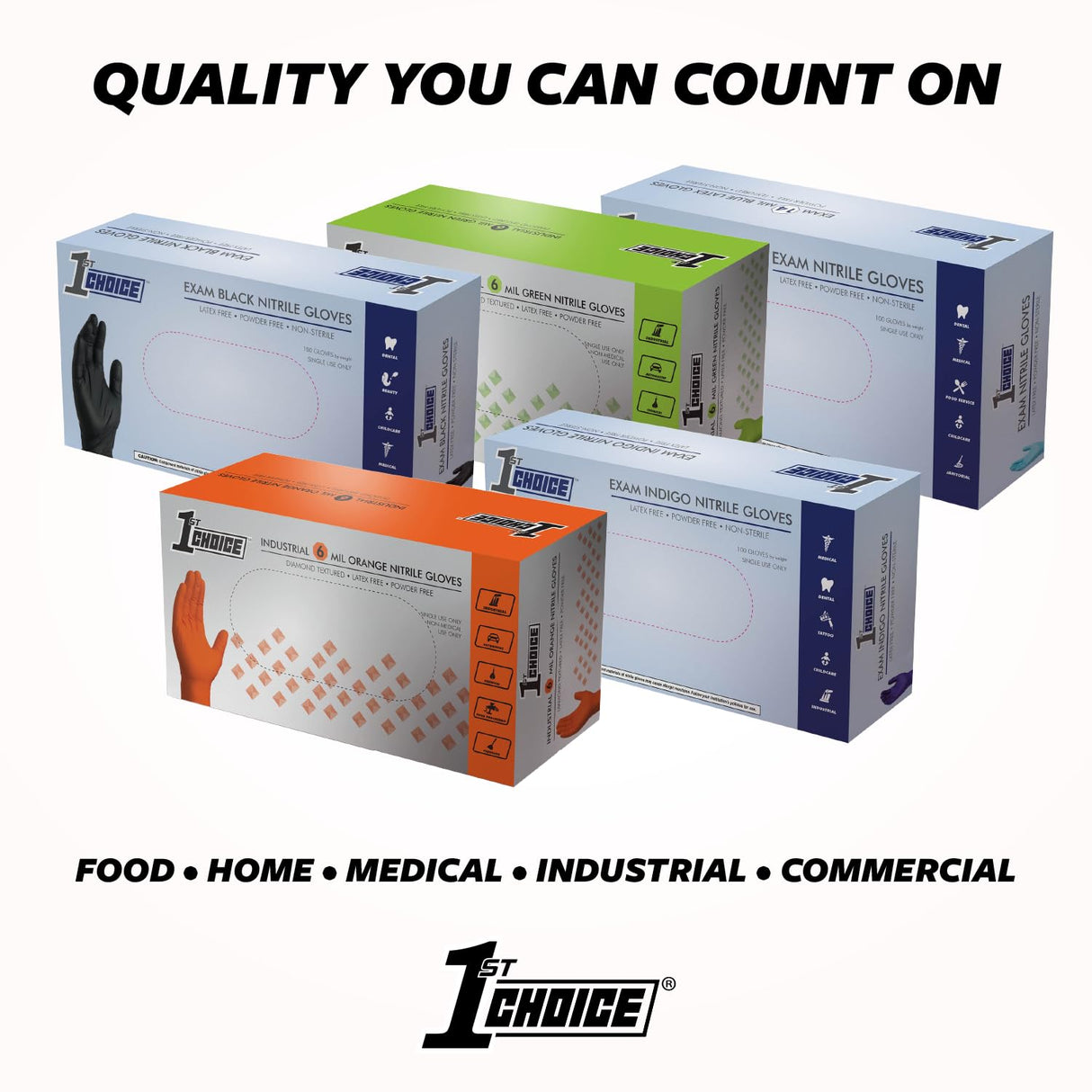 1st Choice Black Nitrile Disposable Gloves, Medium, 2 Boxes of 100, Latex Free, Exam Grade, Glove for Cooking - 4 mil