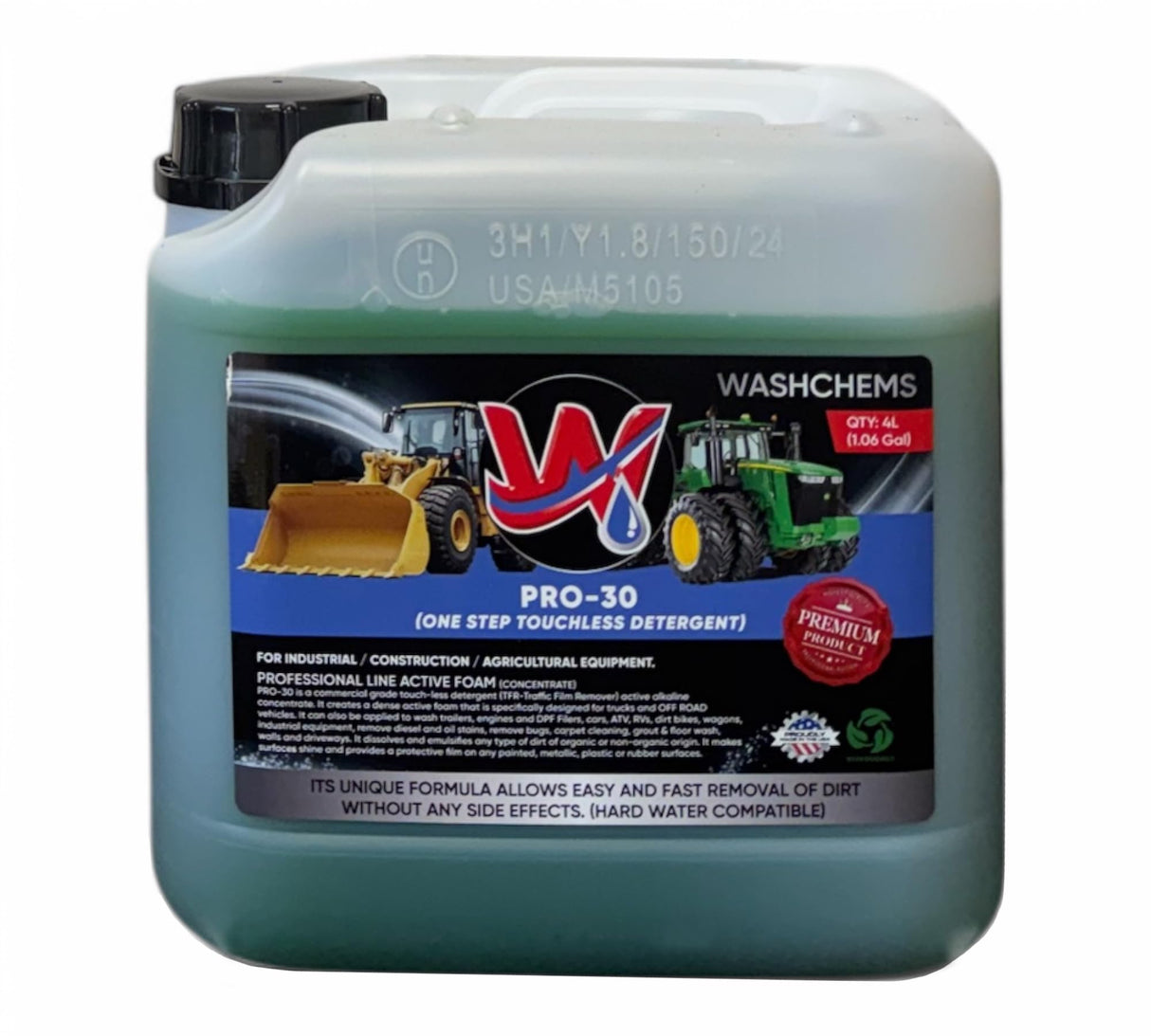 Wash Chems Pro 30 Touchless Industrial Construction Equipment One Step Detergent Soap Concentrate No Brushing, Commercial Grade Professional Auto Foam Cleaner (1 Gallon)