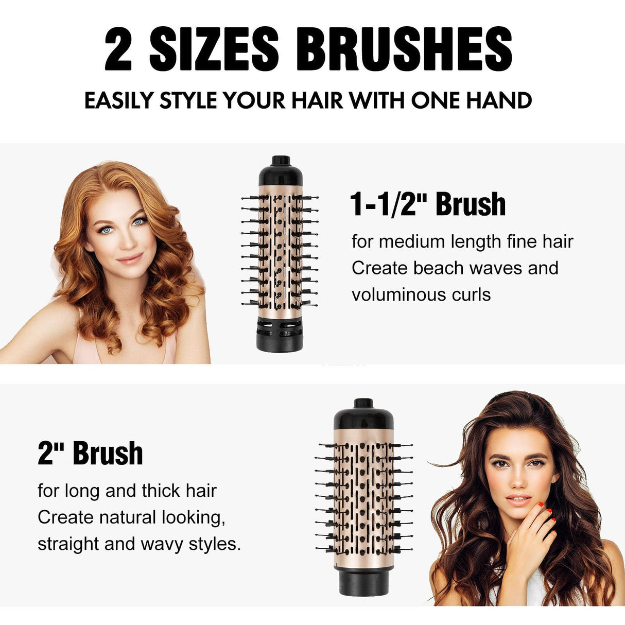 DAILYLIFE Rotating Hair Dryer Brush, Hot Air Brush with 2 Brushes (1.5" & 2"), Spinning Blow Dryer Brush with Ceramic Coating & Ionic Technology