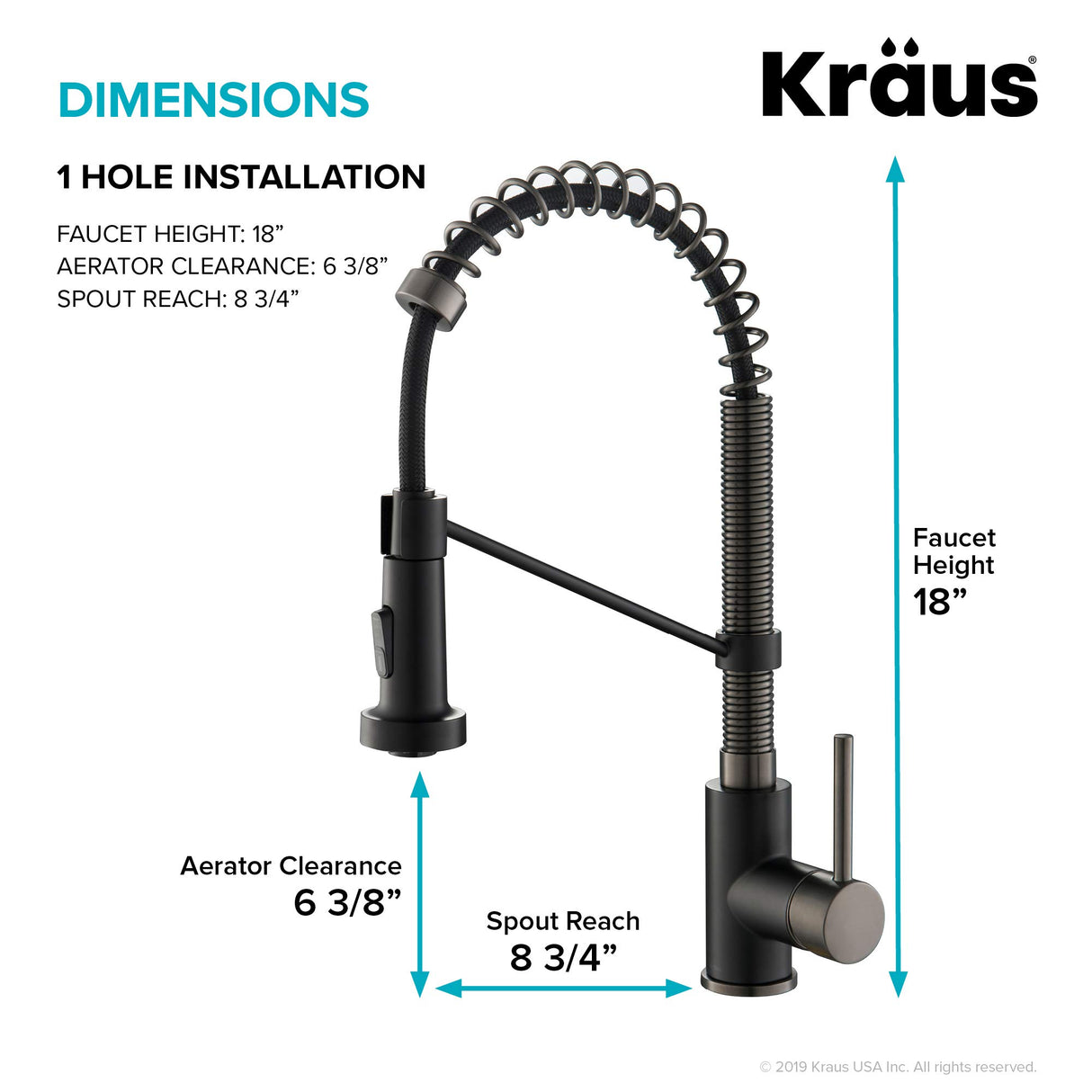 KRAUS Bolden Commercial Style 2-Function Single Handle Pull Down Kitchen Faucet in Matte Black/Black Stainless, KPF-1610MBSB (Pack of 1)
