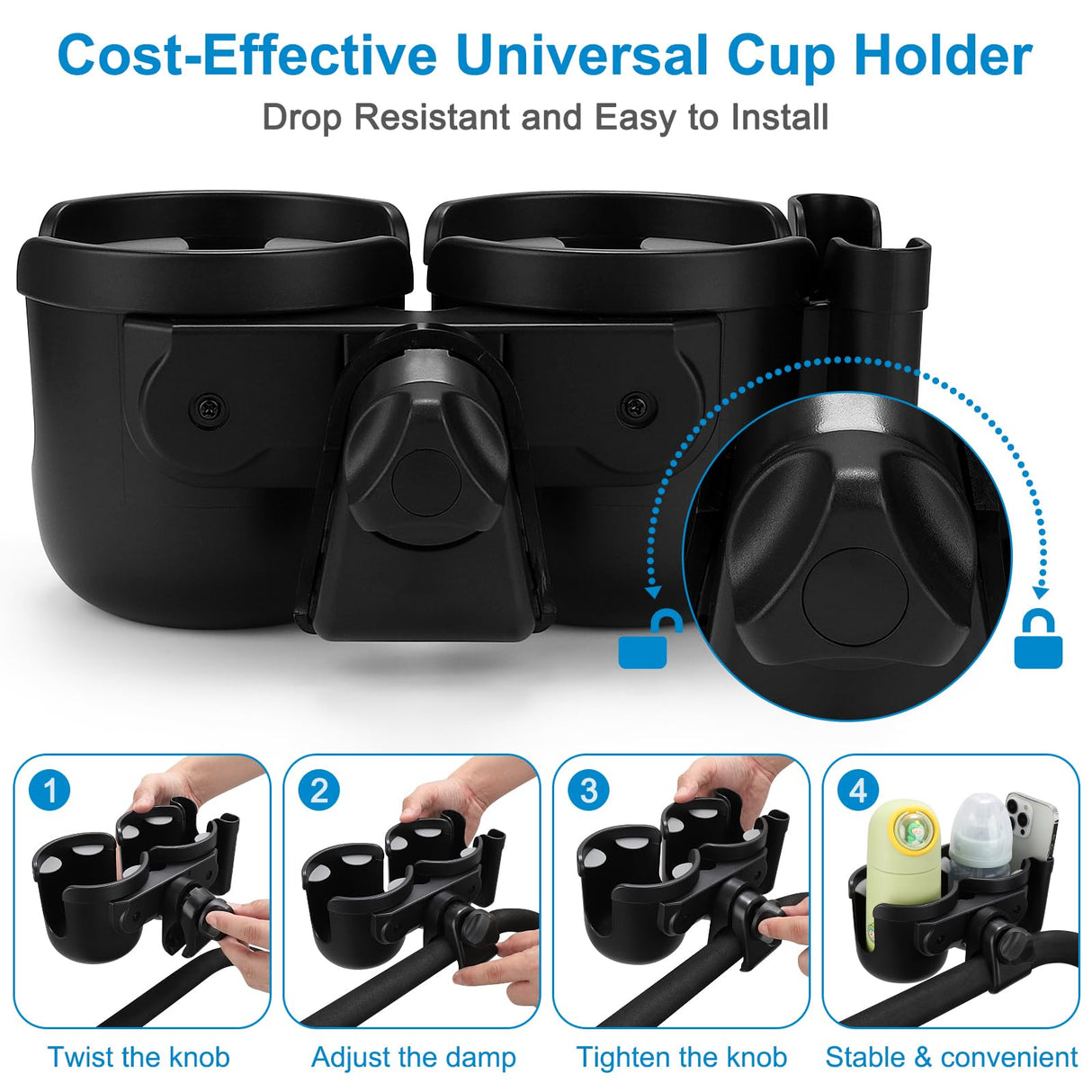 Accmor 2-in-1 Walker Cup Holder with Phone Holder, Wheelchair Cup Holder, Rollator Cup Holder, Cup Phone Holder for Walker, Wheelchair, Rollator, Mobility Scooter