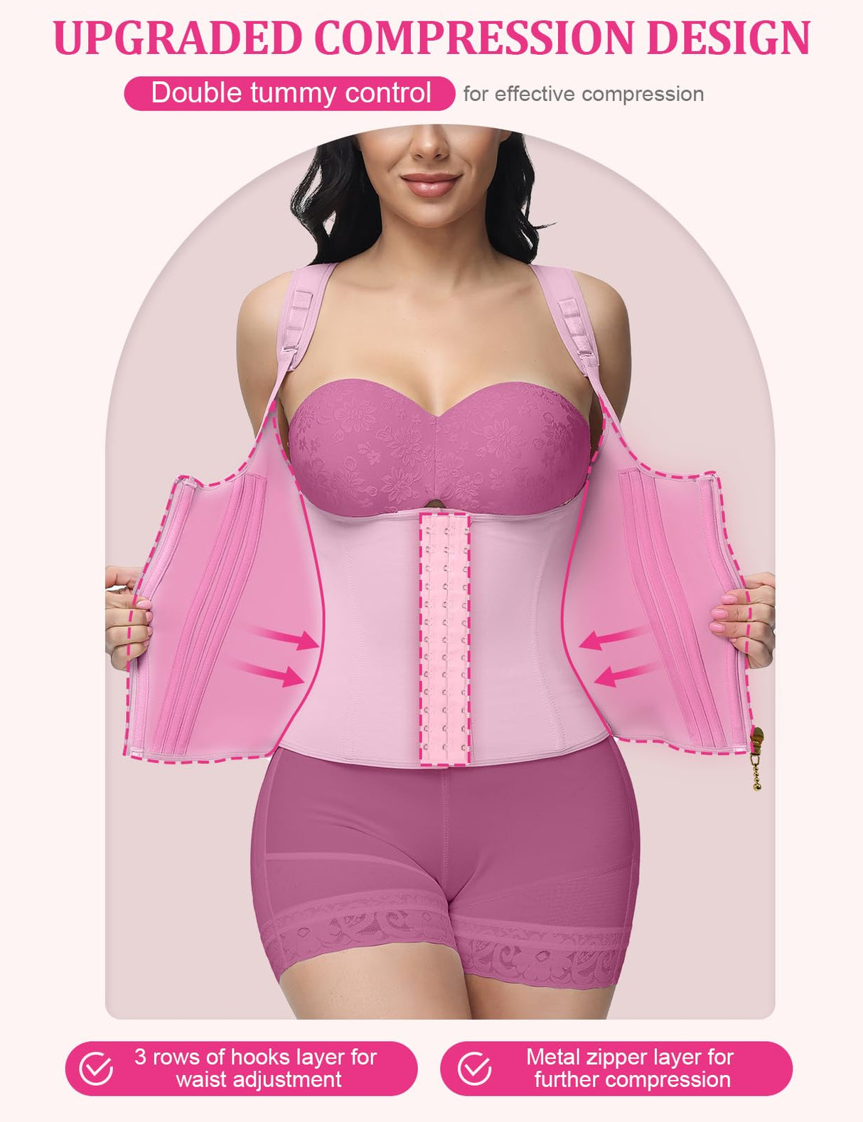 SHAPSHE Waist Trainer for Women, Tummy Control Sports Girdle, Workout Body Shaper with Adjustable Shoulder Strap Pink