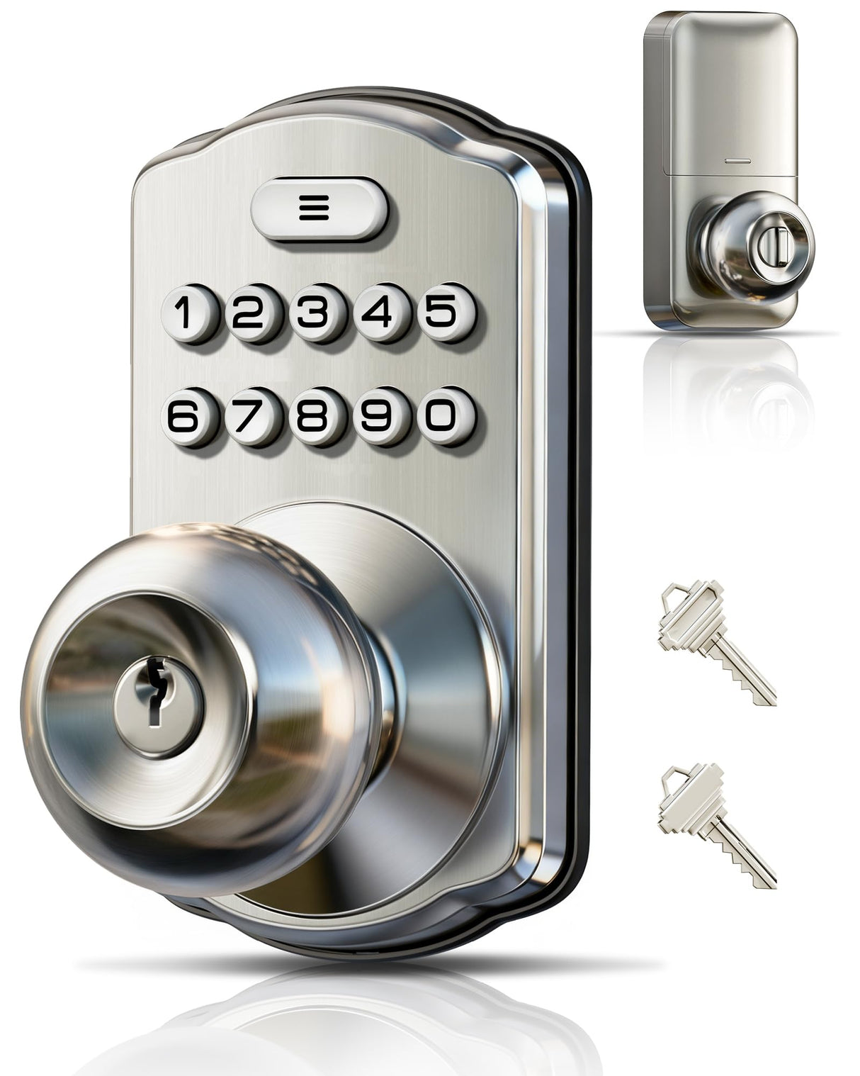 Veise KS03 Keypad Door Knob Lock, Keyless Entry Digital Lock with Handle, Electronic Smart Knob for Front Door & Bedroom, Easy Install, Auto Lock, Passage Mode, Anti-Peeping Password, Satin Nickel