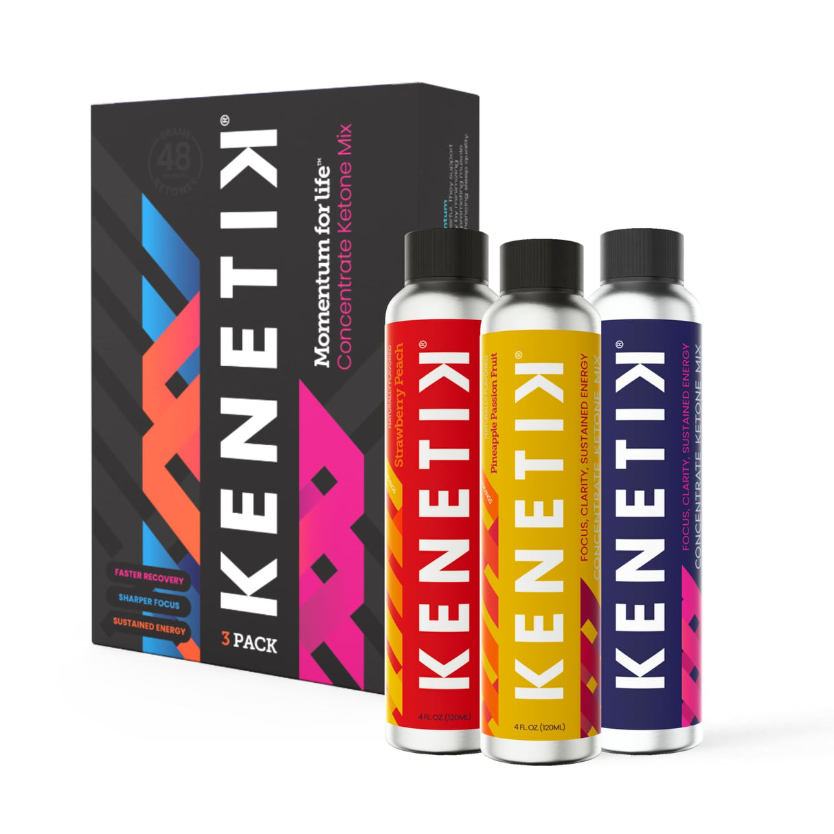 KENETIK Ketone Drink Mix, Exogenous Ketones Blend, Keto, Caffeine & Sugar Free, Vegan Supplement For Clean Energy & Mental Focus, Coffee Alternative with D-BHB - Variety, 3PK (12 Servings)