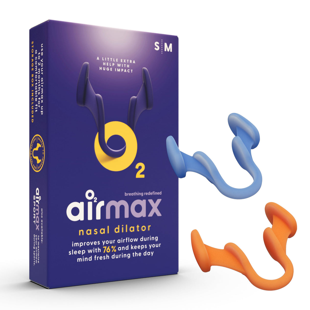 Air Max Nasal Dilators Trial Pack - Anti Snoring Devices - 76% More Airflow for Better Breathing & Against Nasal Congestion - Guaranteed Fit (1x Small & 1x Medium) - Reusable