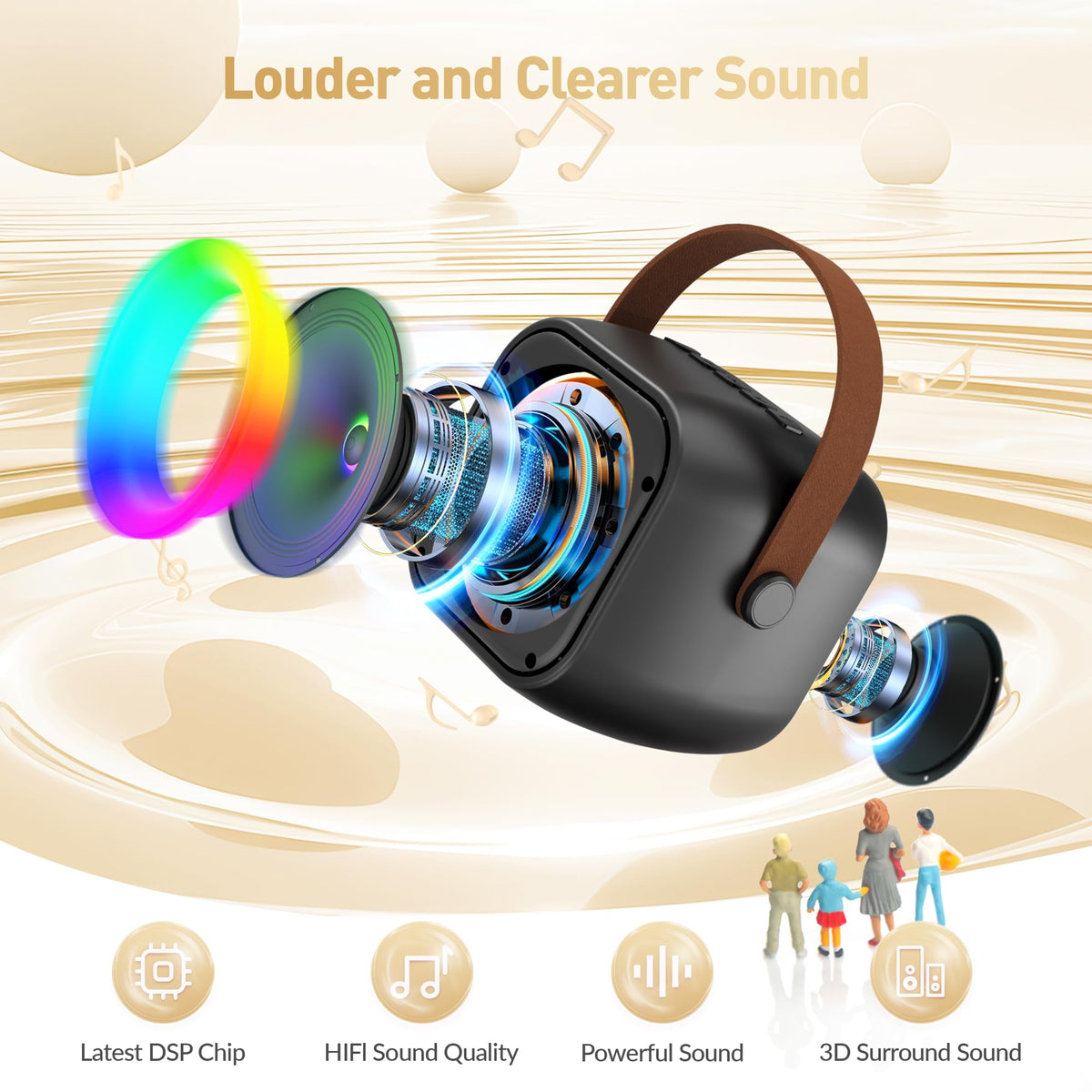 Mini Karaoke Machine,Portable Bluetooth Speaker with 2 Wireless Microphones