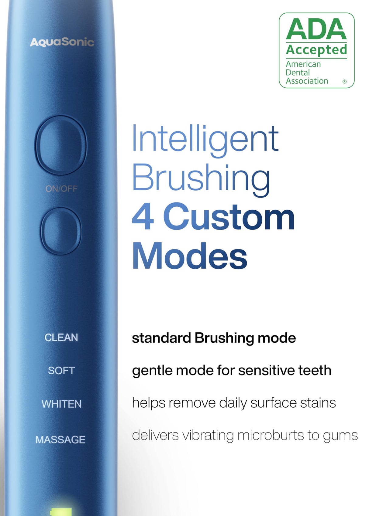 Aquasonic Vibe Series Ultra-Whitening Toothbrush – ADA Accepted Electric Toothbrush - 8 Brush Heads & Travel Case – 40,000 VPM Motor & Wireless Charging - 4 Modes w Smart Timer – Sapphire Blue