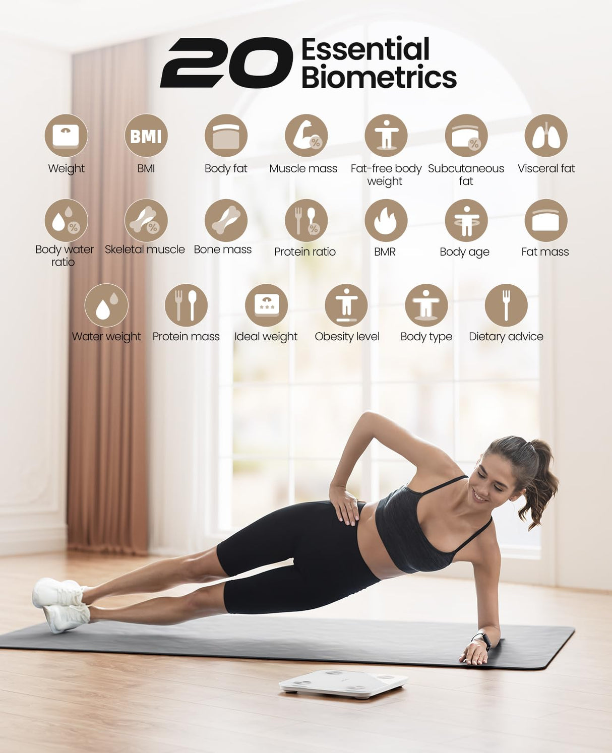 YINOLIFE Scale for Body Weight, Digital Smart Bathroom Weight Scale with BMI, Body Fat, Muscle Mass, Accurate 20 Body Composition Scale, 10.2" Compact Scale with APP, 400lb, Black