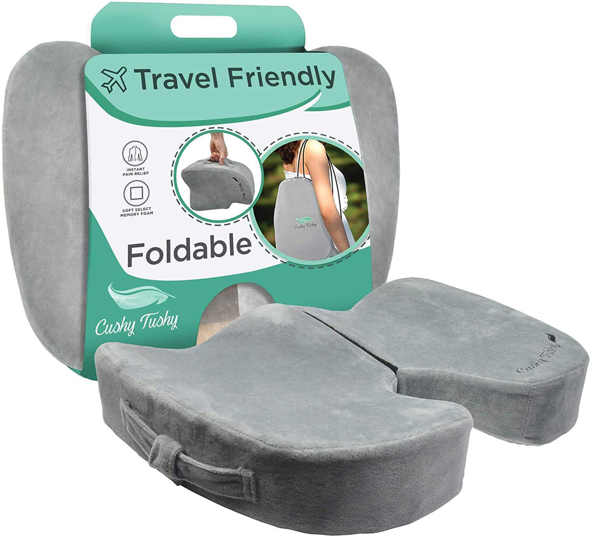 Cushy Tushy Premium Foldable Travel Seat Cushion - for Relief of Lower Back, Sciatic, Butt and Tailbone Pain - for Home & Office Use, Perfect for Travel or Driving - Coccyx Seat Cushion