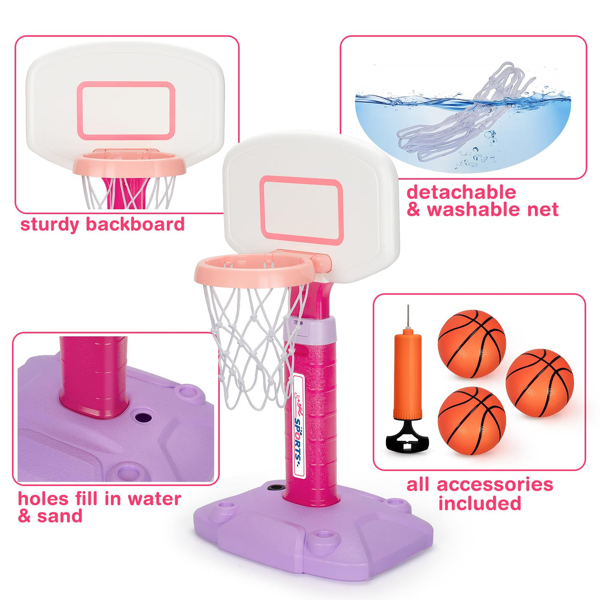 Basketball Hoop Indoor Outdoor Toys for Toddlers 1-3, Kids Basketball Hoop with 3 Balls, Adjustable Mini Basketball Goal, Christmas Birthday Sports Toys Gift for Baby Boys Girls Age 1 and Up