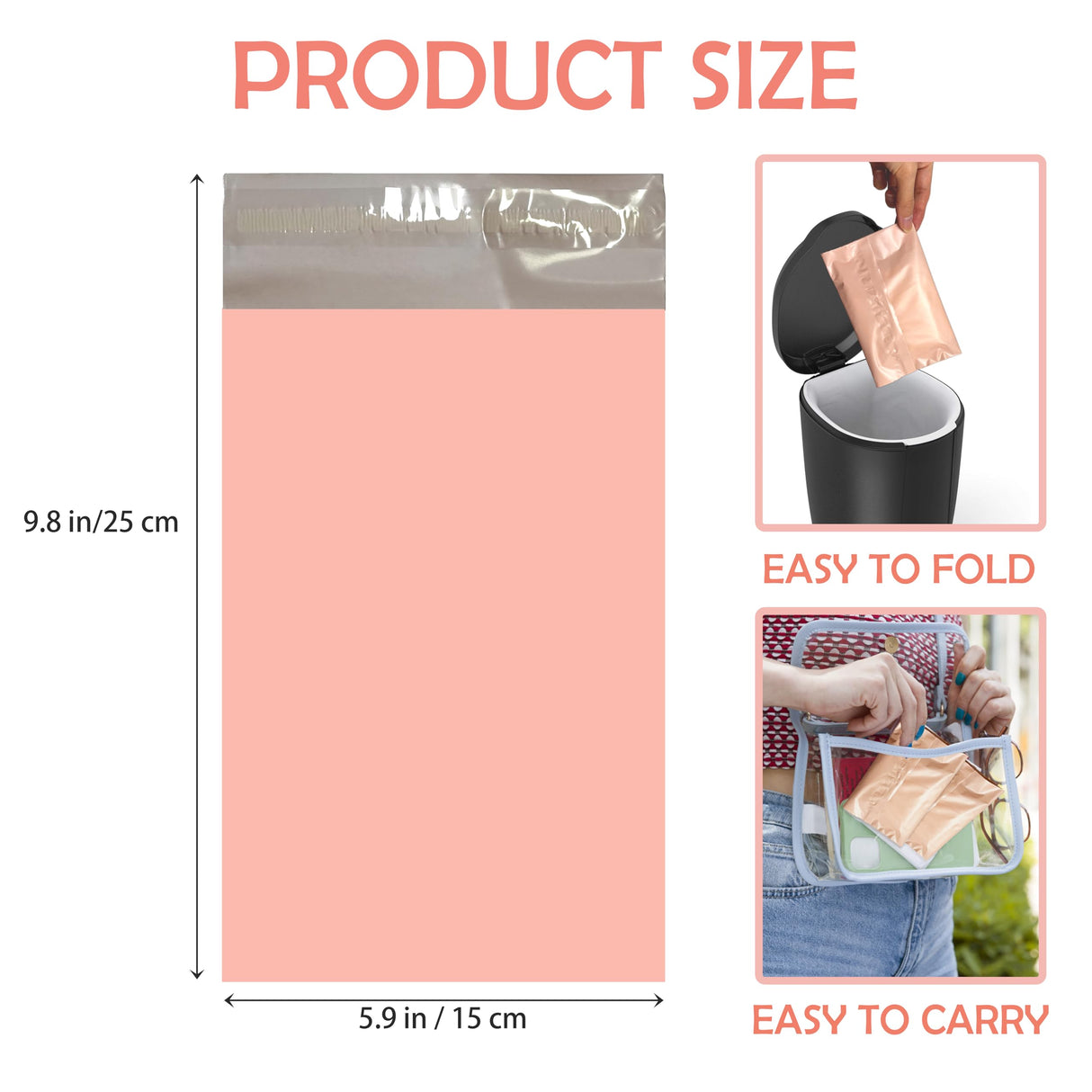 JoseHana Disposable Sanitary Bags, 300 Pcs Sanitary Napkin Disposal Bag with Self-sealing Seals, Personal Disposal Bags for Period, Feminine Hygiene for Personal or Pet Waste, 10" x 6", Pink