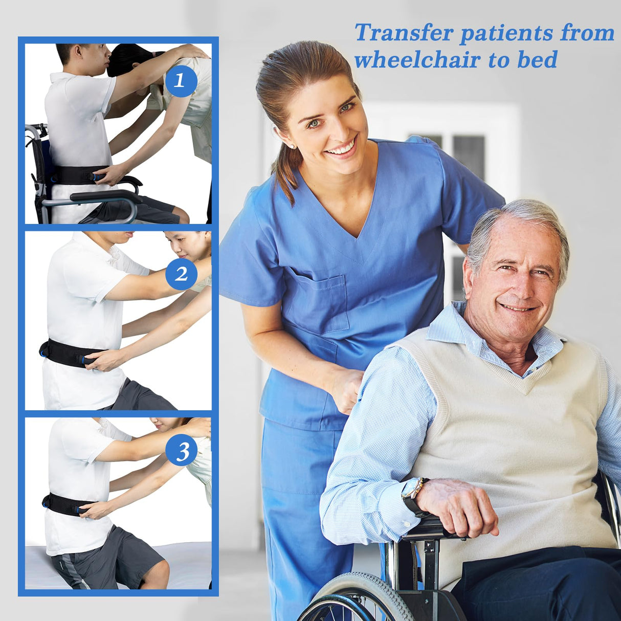 Gait Belt for Seniors, Transfer Belt with Handles, Safety Gate Belt for Elderly Lift Belts Physical Therapy with Quick Release Buckle Standing Aids & Support for Elderly Handicap Patient Care (Black)