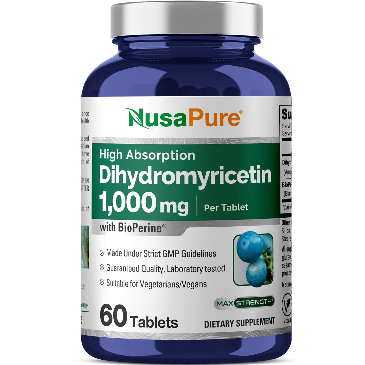 NusaPure Dihydromyricetin (DHM) 1,000mg 60 Veggie Tablets (No GMO & 100% Vegetarian)