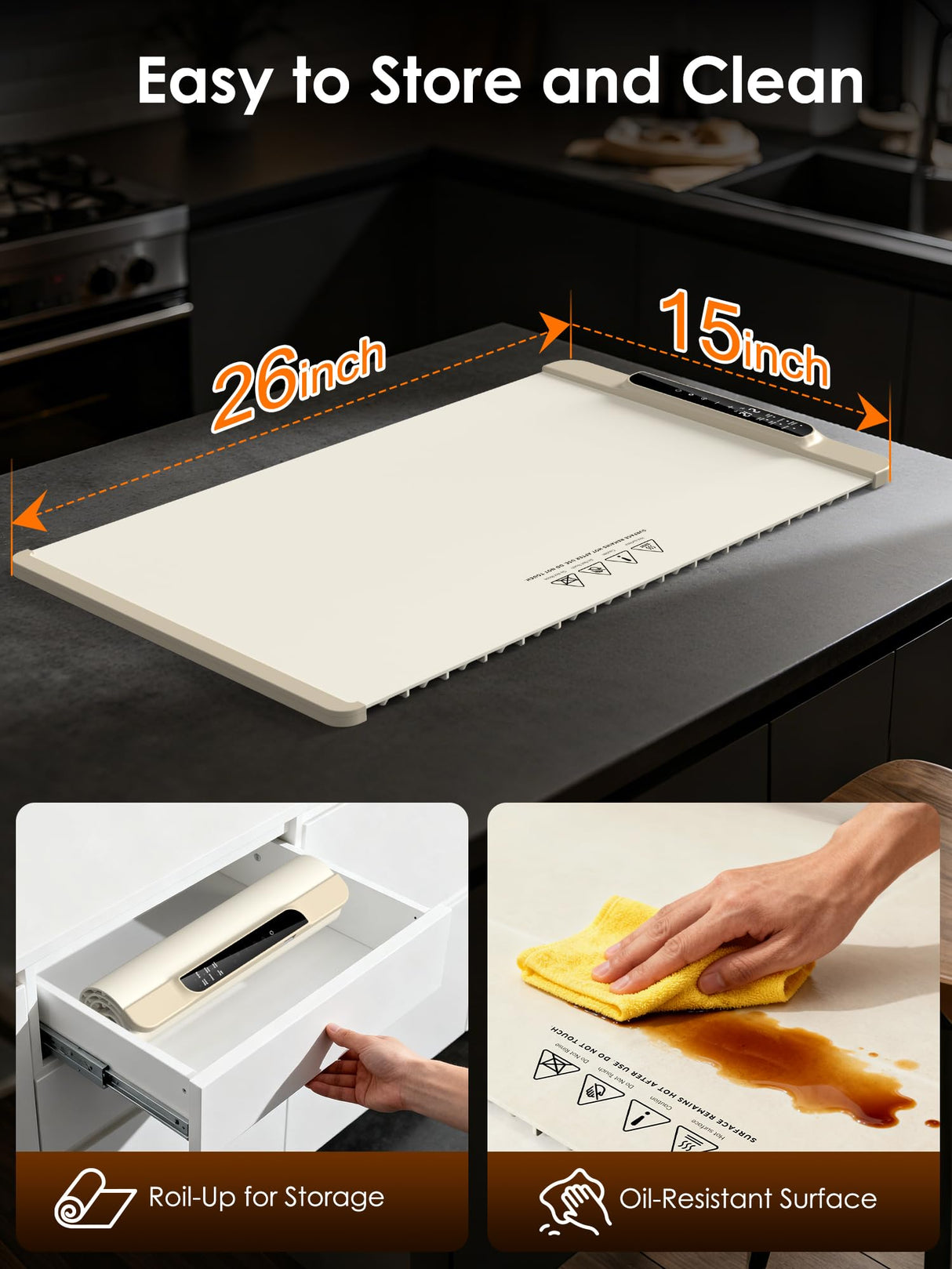 Warming Mat for Food,Food Warming Mat,Electric Warming Tray with 10 Temp-Settings,10H Timer,Portable Food Warmer for Parties,Buffets,Family Gatherings,Holiday,Child Lock (Beige, 26 * 15 Inch)