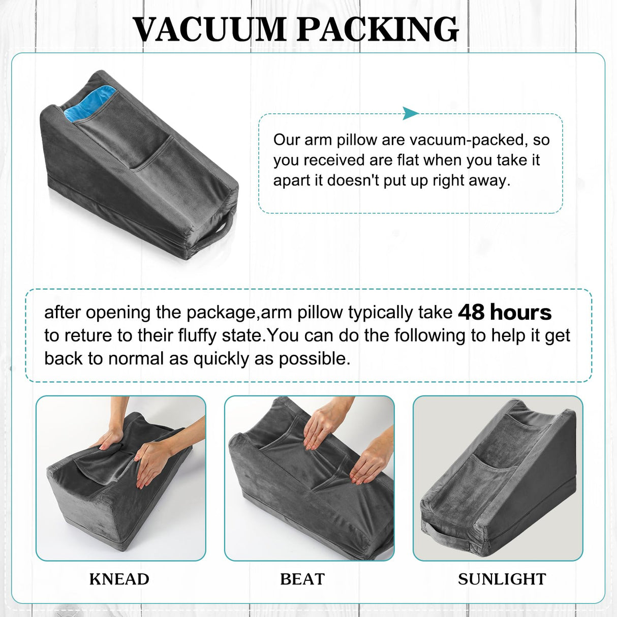 Buryeah Arm Elevation Pillow with 2 Pockets, Soft Ergonomic Support Pillow for Elbow Rest Wedge Broken Arm Gifts with High Density Foam for Recovery Sleeping(Dark Gray)