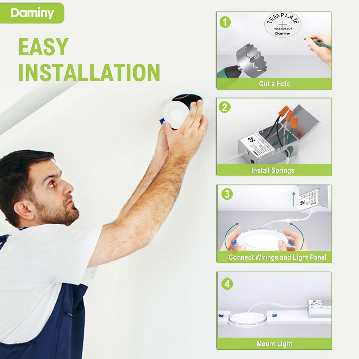 DAMINY 24 Pack 3 Inch LED Recessed Lighting with Junction Box,5CCT,Ultra-Thin Recessed Light,7W 500LM, Dimmable Canless Wafer Ceiling Light, High Brightness