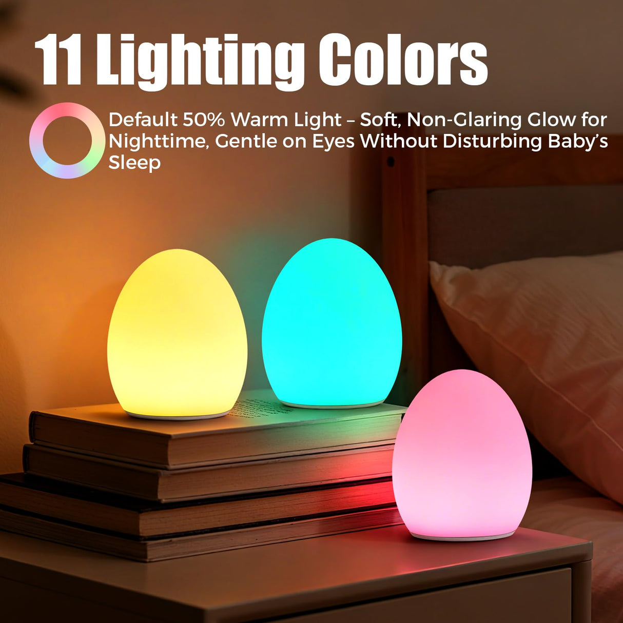 Harmobub Baby Night Light, Silicone Egg Light for Kids, Portable Touch Night Lamp with 11 Colors Changing, Nursery Night Light for Breastfeeding, BPA Free, Eye Caring, Soft