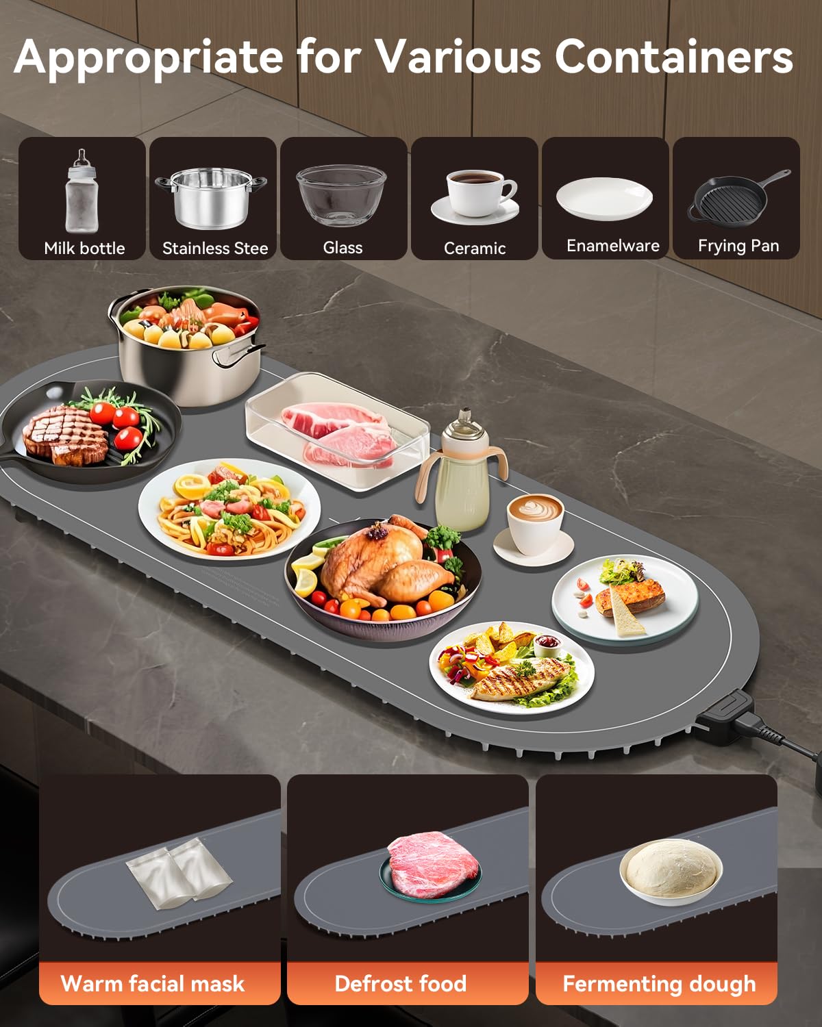 Warming Mat for Food Extra Large, 36"x15" Food Warming Mat with Heat Insulation Pad, Silicone Heating Mat for Food, Rollable & Portable, Food Warmers for Parties Buffet,Gatherings,Everyday Use