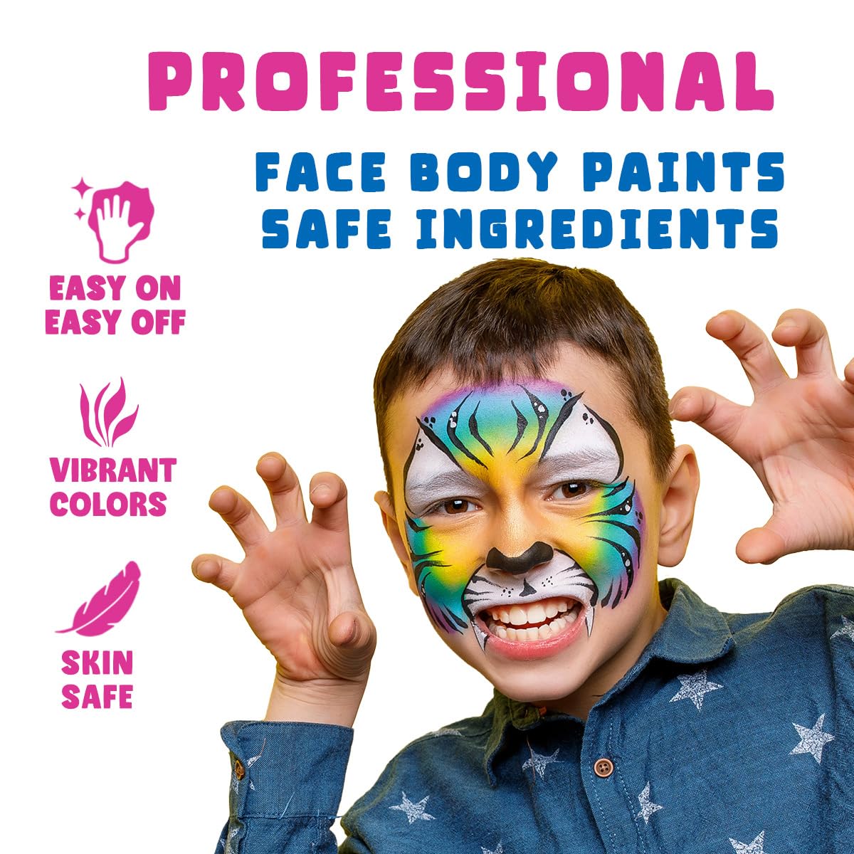 Bowitzki Face Paint Kit Professional Split Cake Face Painting Set For Kids Adults 12x10 gm with Stencil One Stroke Non Toxic Rainbow Flora Dolphin Unicorn Flame Body Paint Halloween Christmas Makeup
