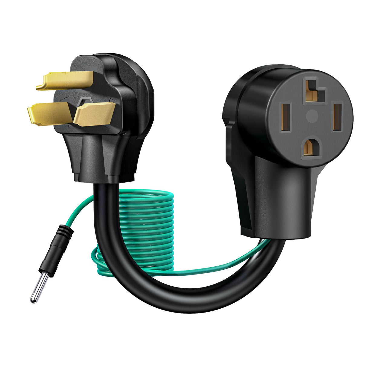 Strightinc 4 Prong to 3 Prong Dryer Plug Adapter with Green Ground Wire, Connects 4-Prong New Dryer Female to 3 Prong Old Dryer Male Receptacle, 10-30P to 14-30R Dryer Adapter
