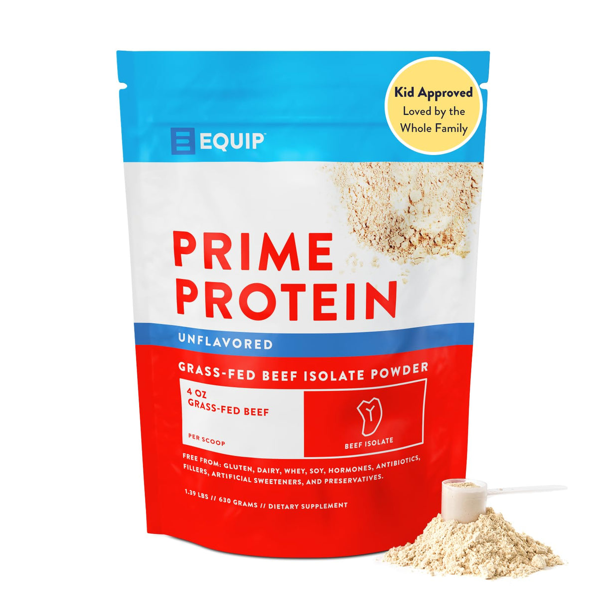 Equip Foods Prime Protein Powder | Clean, Grass Fed Beef Protein Isolate | Carnivore Protein Powder | Paleo, Keto Friendly | Gluten, Dairy Free | Helps Build & Repair Tissue | 30 Servings, Unflavored