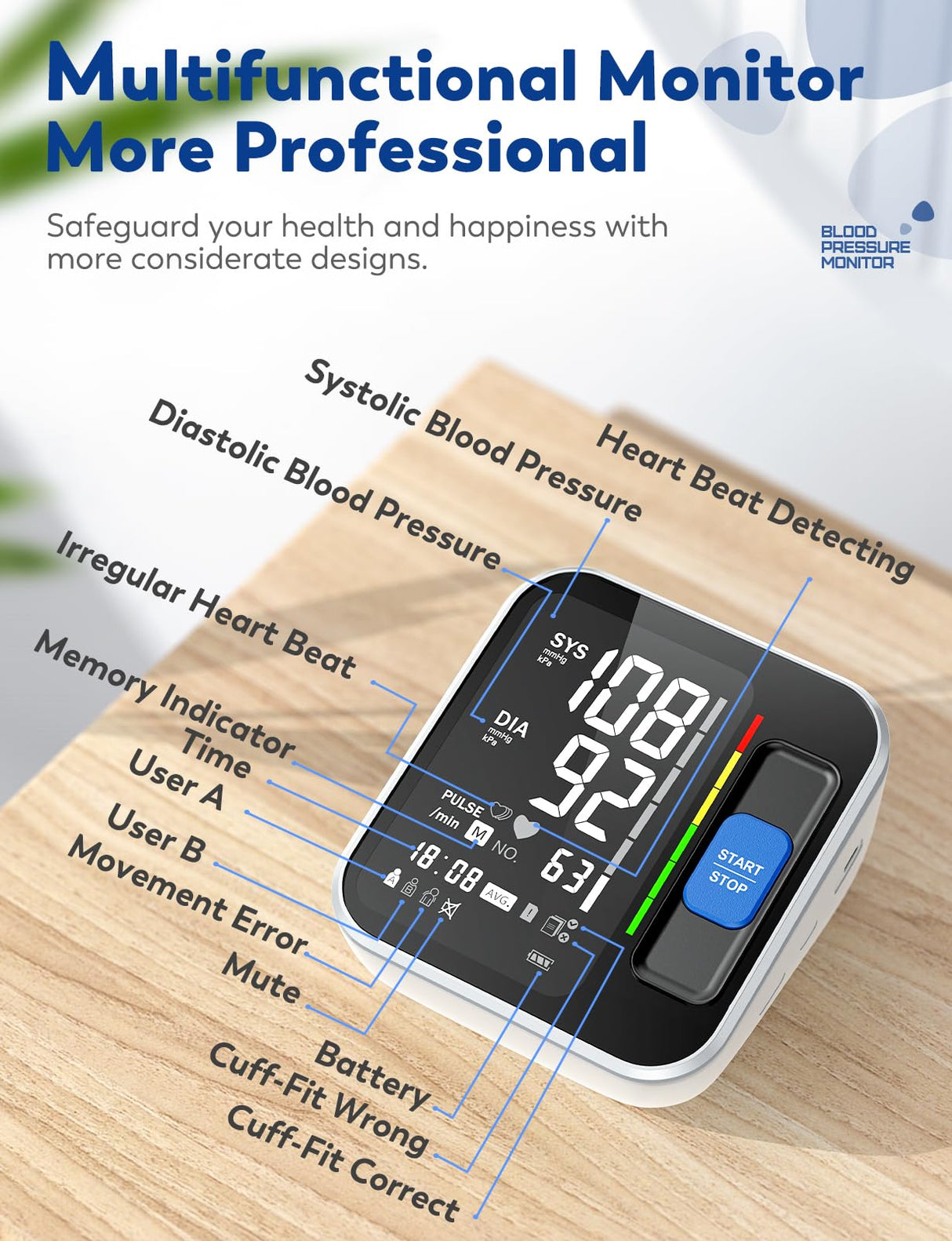 Blood Pressure Monitors for Home Use Upper Arm, Accurate Cuff 8.7โ-15.7โ Monitor with Large Backlight Display 2 Users 240 Sets Memory, Digital BP Machine, Christmas Gifts for Mom Dad Seniors