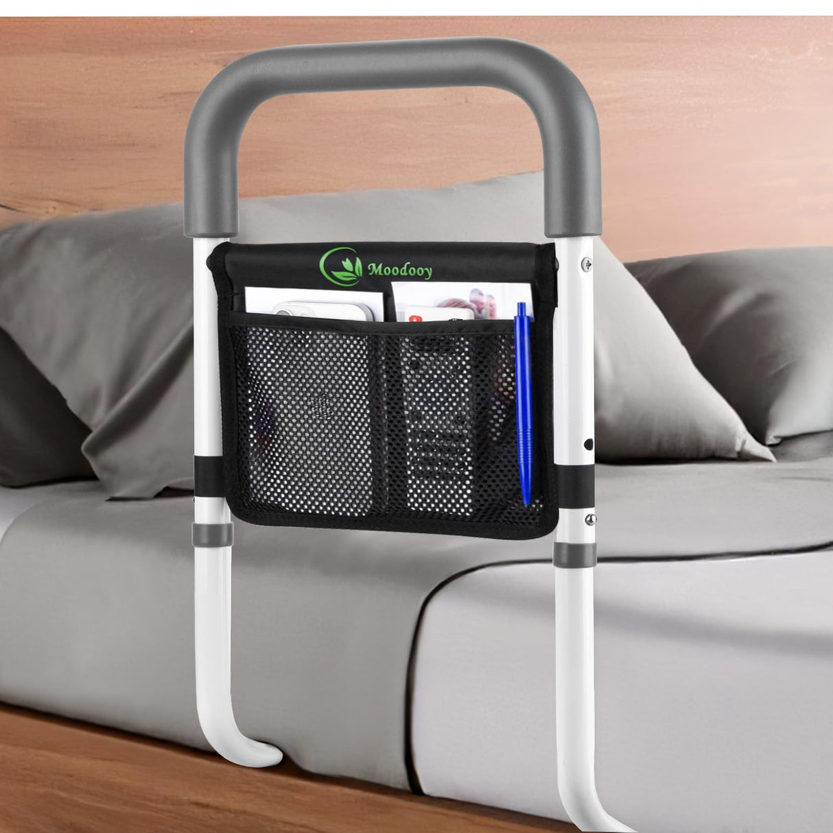 Moodooy Bed Rail for Elderly,Bed railings for Seniors,Sturdy and Stable, Height Adjustable,Bed Railing for Seniors with Fixing Strap and Storage Pocket,Bed Rails for Elderly Adults Safety,bedrails